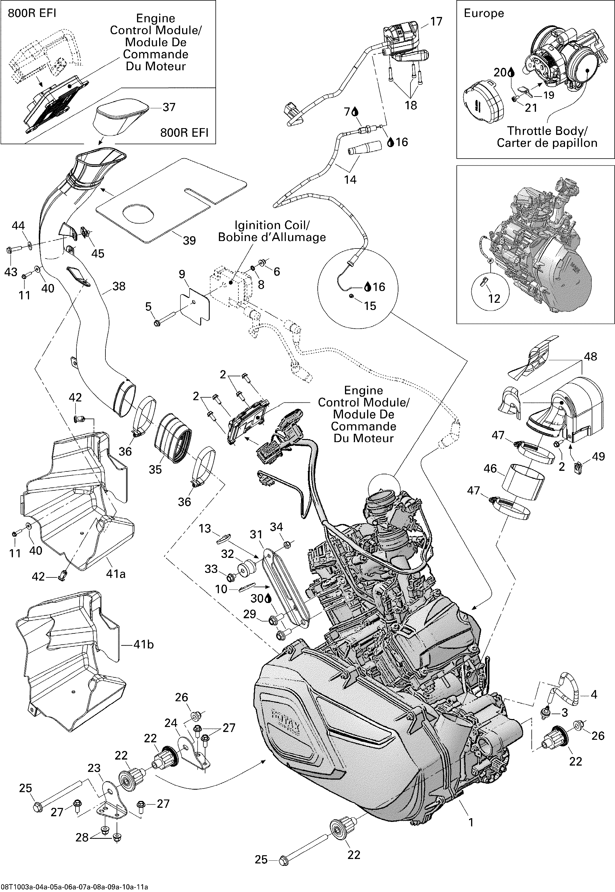 01  MOTEUR 1 POUR OUTLANDER MAX LTD 800R EFI GRIS ACIER METALLIQUE 2010