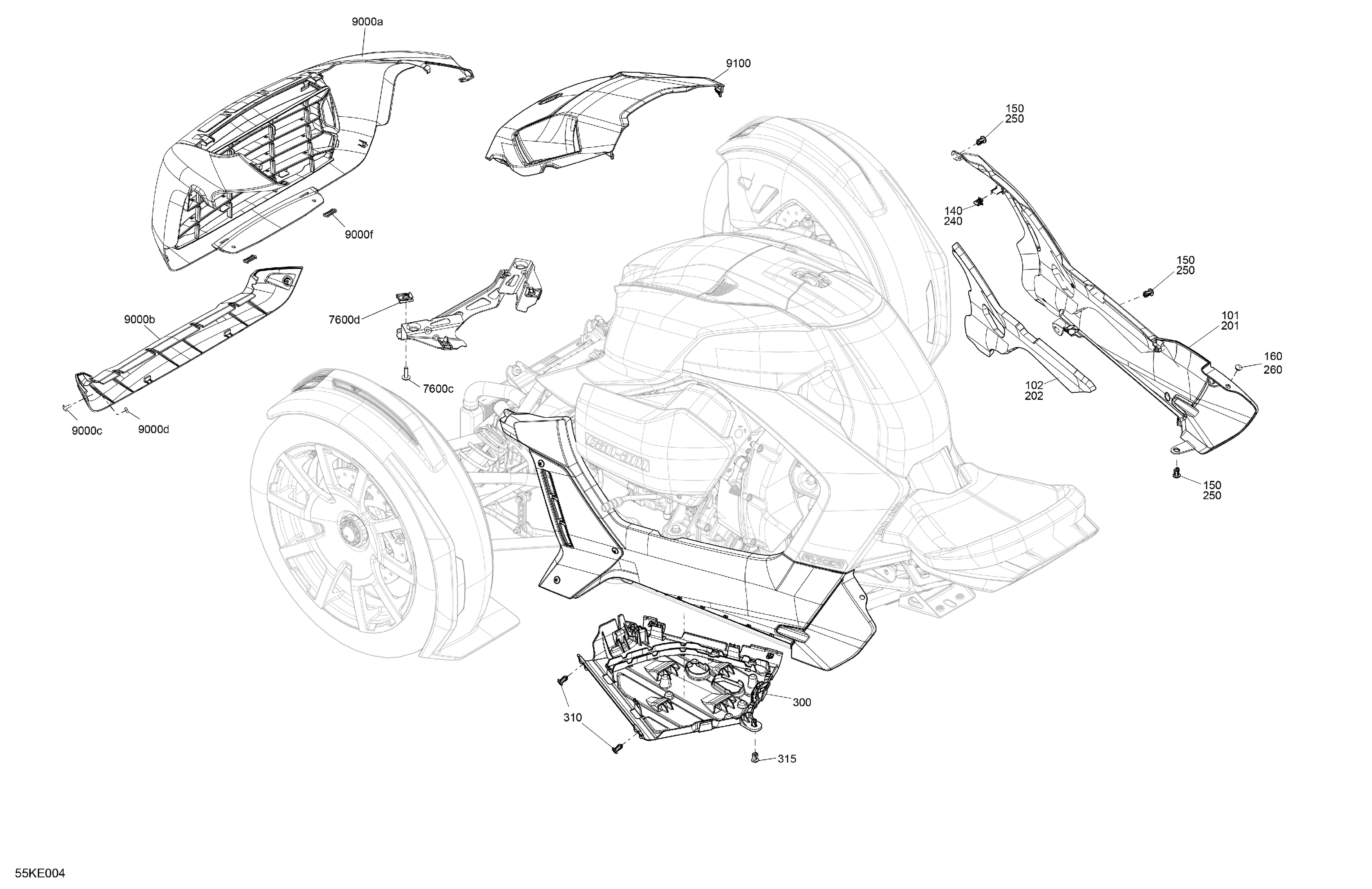 07  CARROSSERIE PARTIE INFERIEURE POUR RYKER SPORT 900 ACE CVT DEEP BLACK 2025