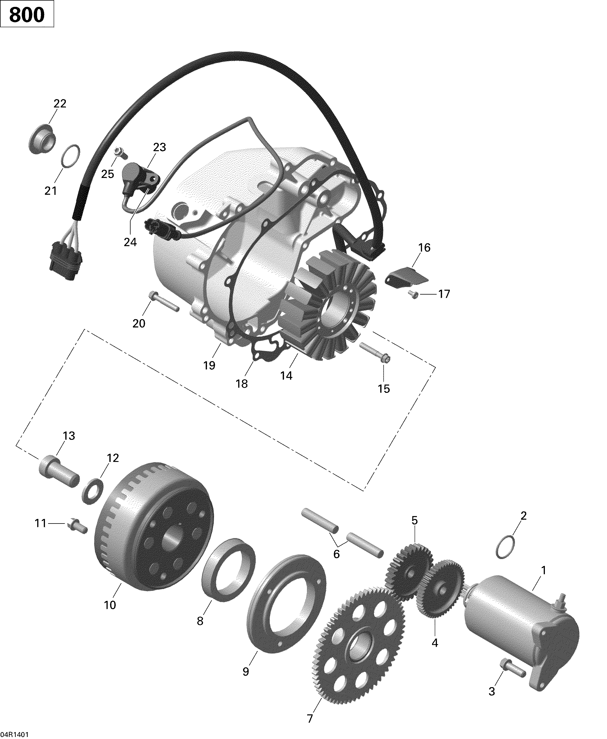 03  MAGNETO ET DEMARREUR ELECTRIQUE POUR COMMANDER 800 EFI CVT DPS JAUNE 2014