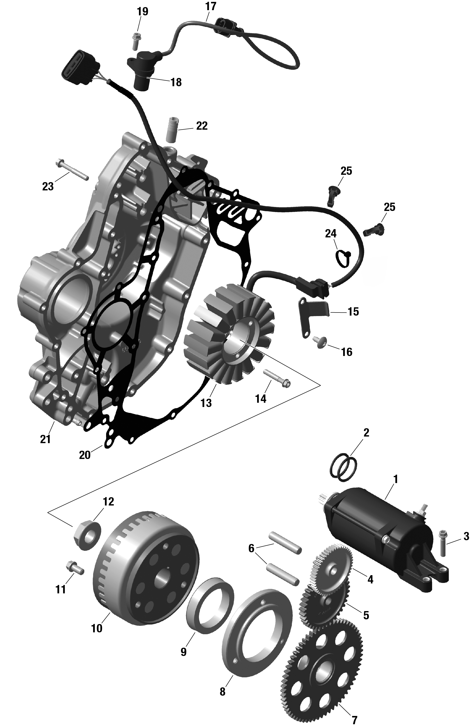 01  ROTAX DEMARREUR MAGNETO ET ELECTRIQUE POUR MAVERICK TRAIL 700 BASE CATALYST GRAY 2024