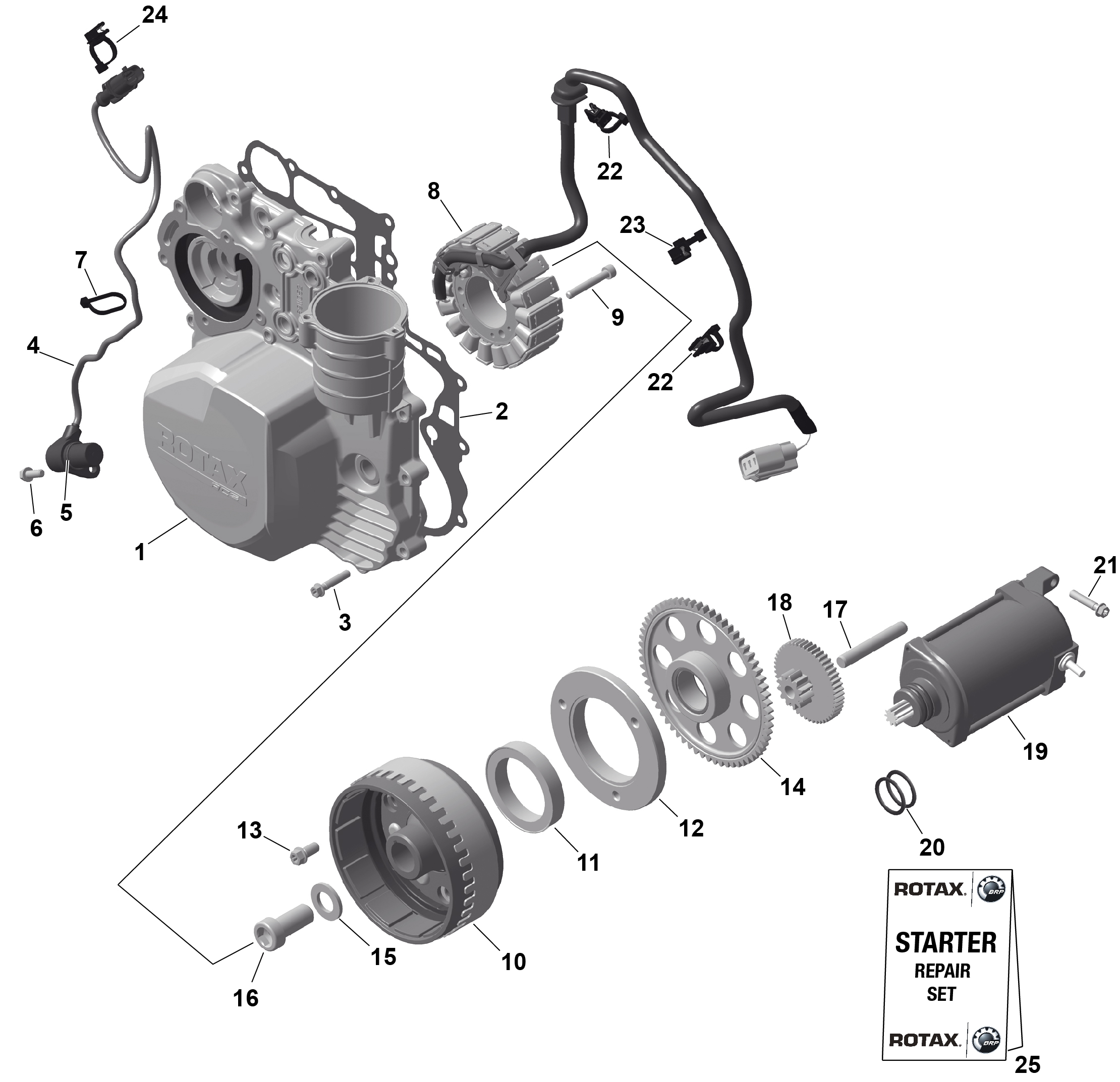 01  ROTAX DEMARREUR MAGNETO ET ELECTRIQUE POUR RYKER 900 ACE CVT DEEP BLACK 2025