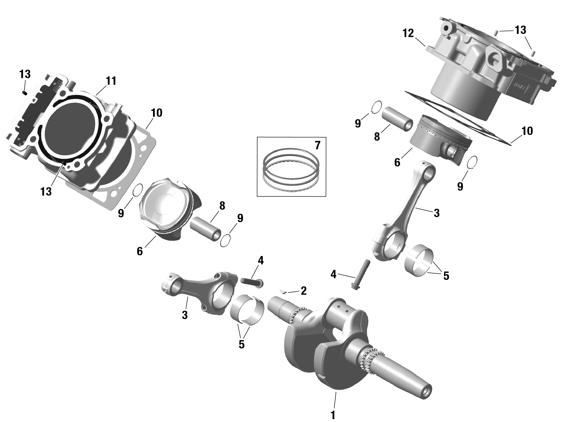 01  ROTAX VILEBREQUIN PISTONS ET CYLINDRE POUR OUTLANDER 1000 EFI 6X6 XU VERT BOREAL 2024