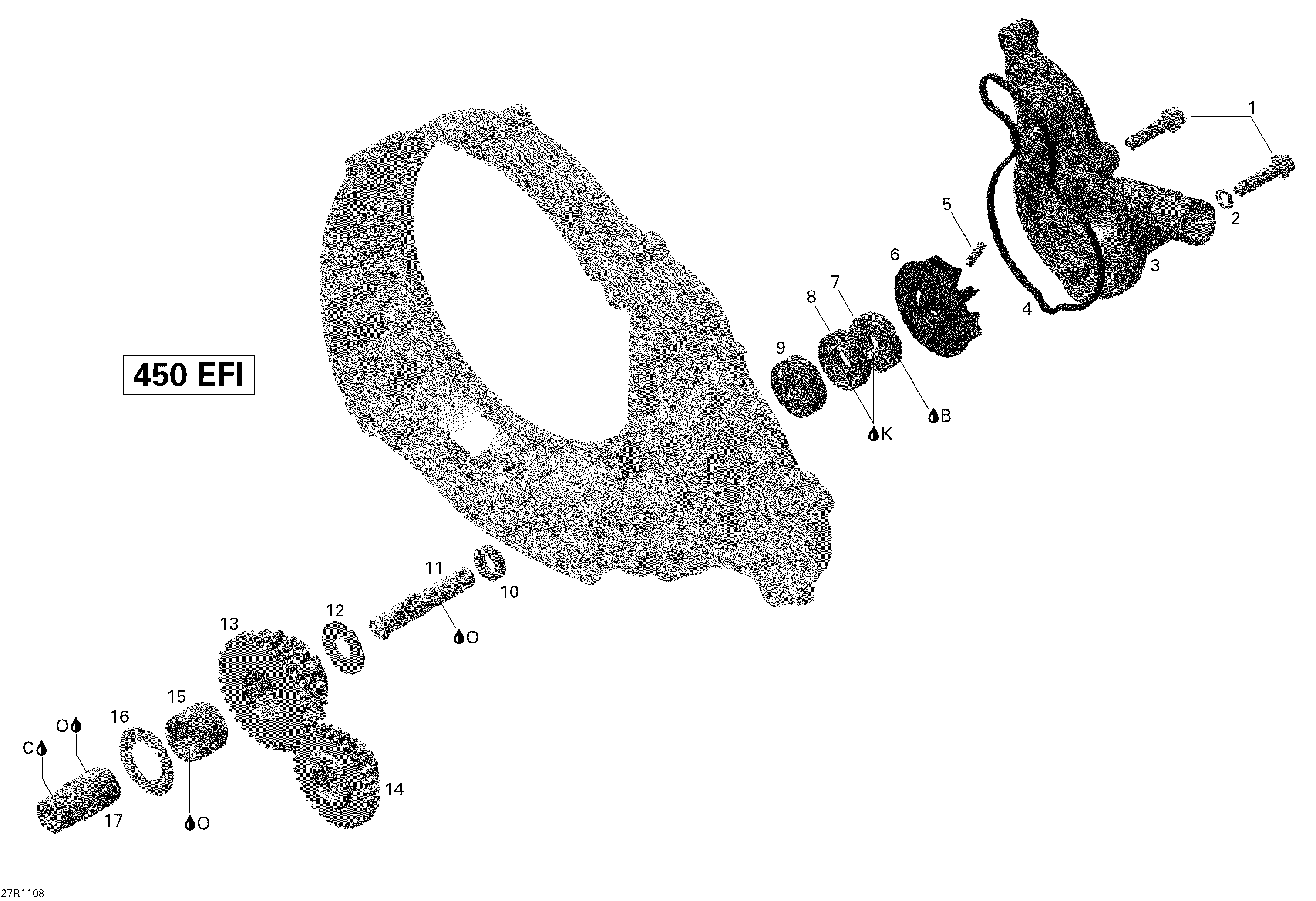 01  REFROIDISSEMENT MOTEUR POUR DS 2X4 STD 450 EFI 5SP BLANC 2009