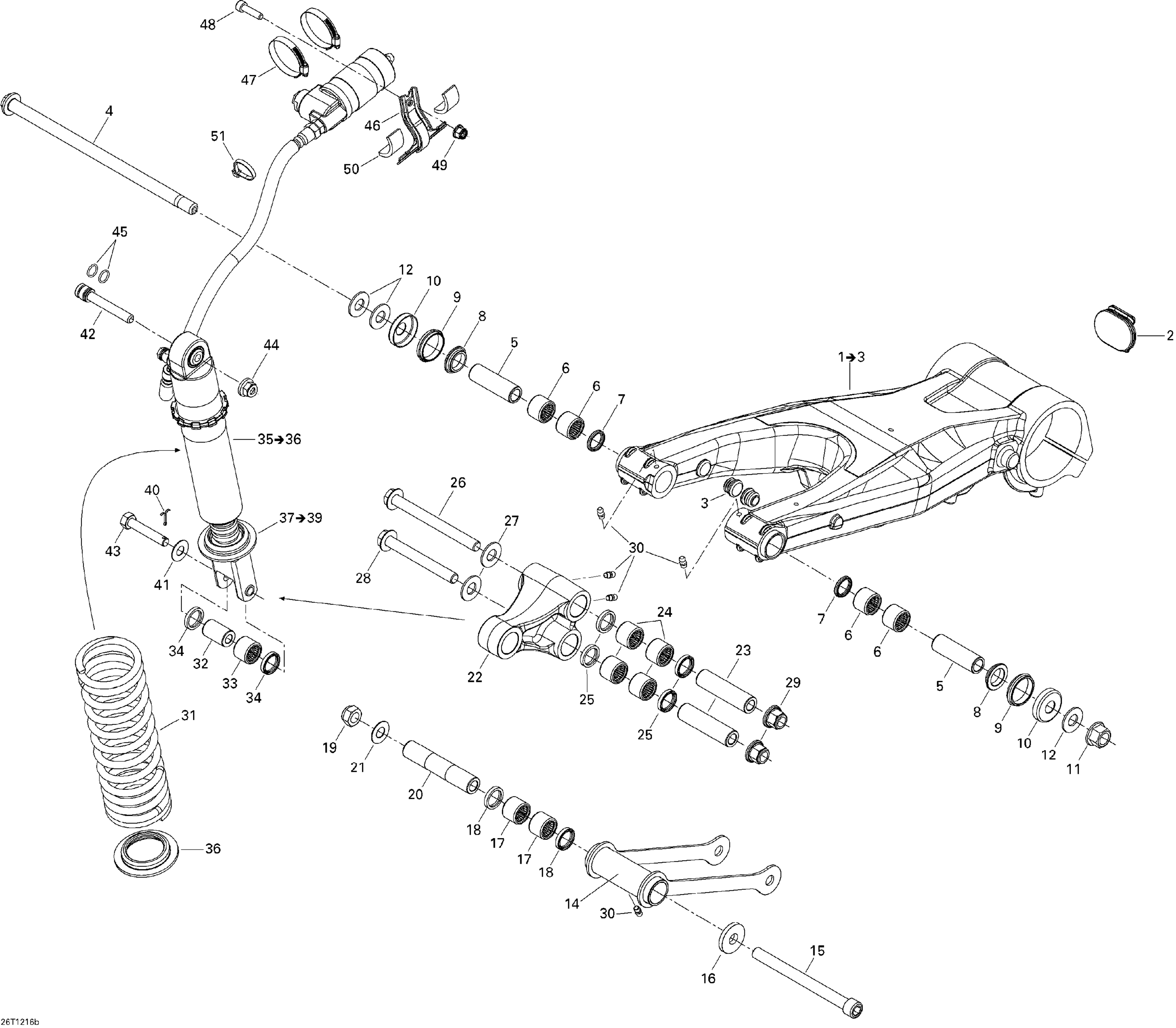 08  SUSPENSION ARRIERE XMX POUR DS 450 2X4 XMX 5SP NOIR 2012