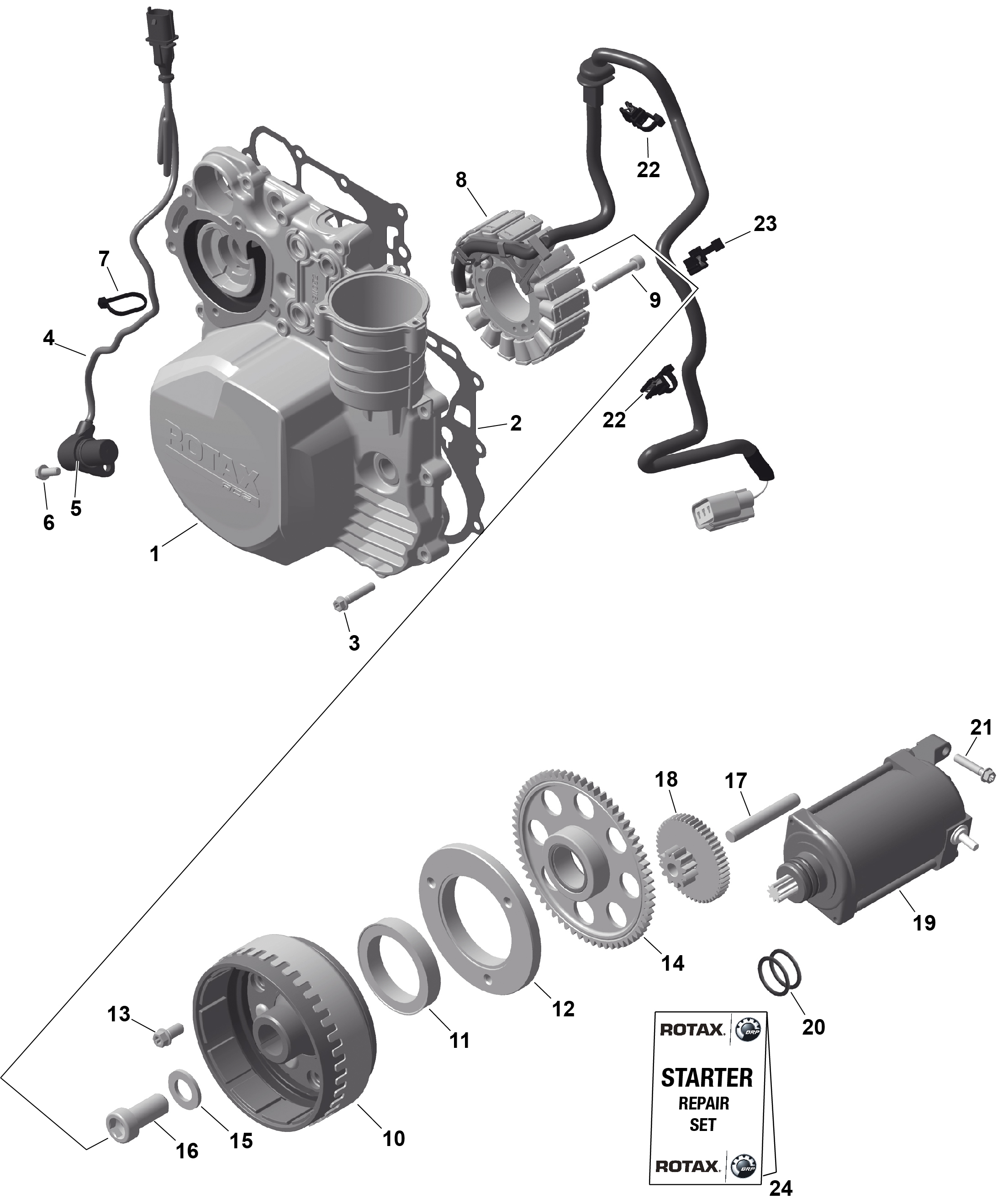 01  ROTAX DEMARREUR MAGNETO ET ELECTRIQUE POUR RYKER 600 ACE CVT DEEP BLACK 2025