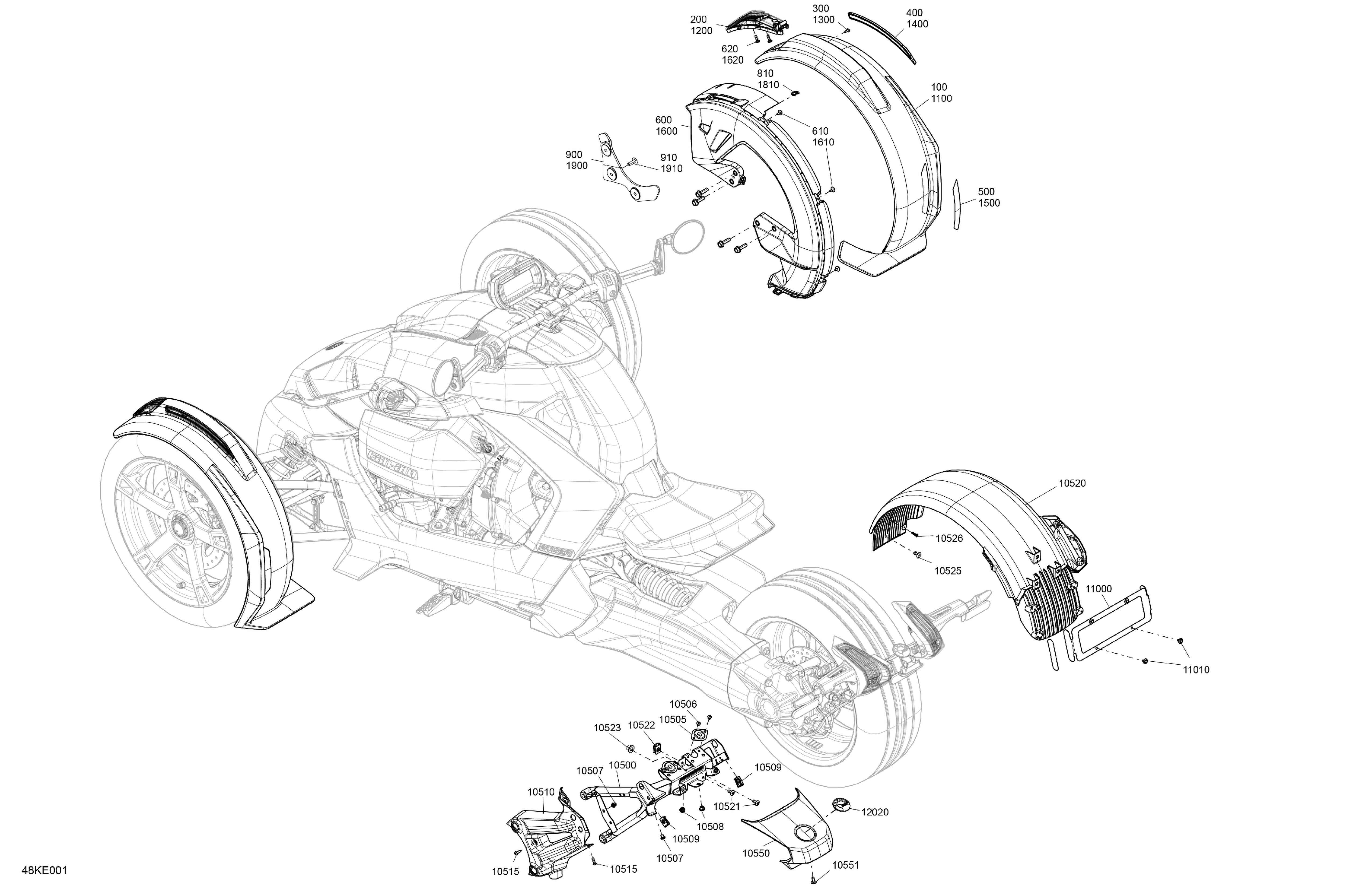 07  CARROSSERIE KIT GARDE BOUE POUR RYKER 600 ACE CVT DEEP BLACK 2025