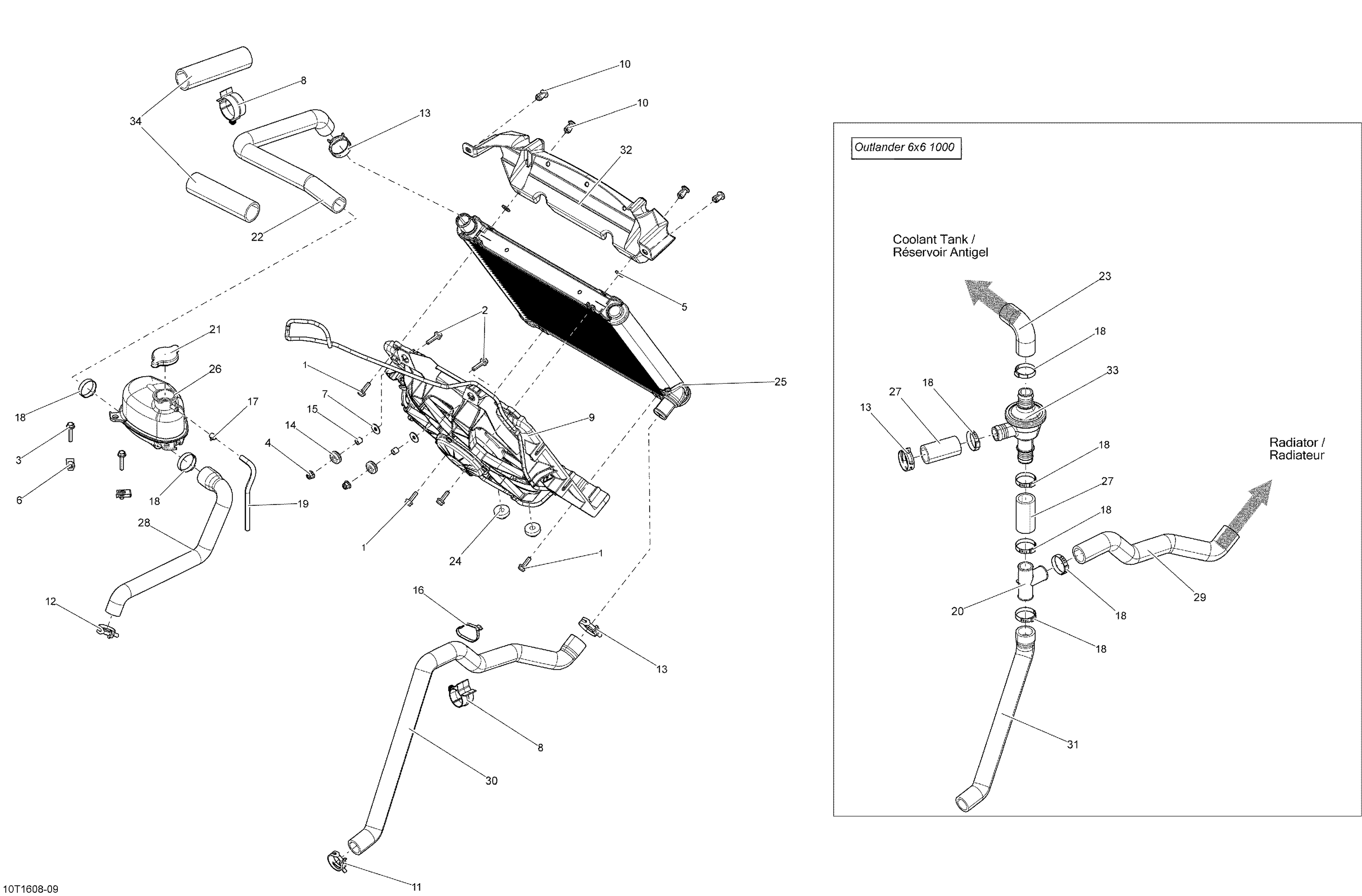 01  SYSTEME REFROIDISSEMENT POUR OUTLANDER 6X6 DPS 650 EFI GRIS CARRIERE PLATEFORME 2016