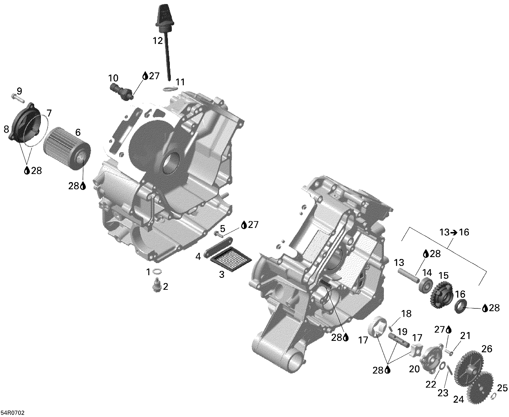 01  LUBRIFICATION MOTEUR POUR OUTLANDER MAX STD 500 EFI ROUGE VIPERE 2008