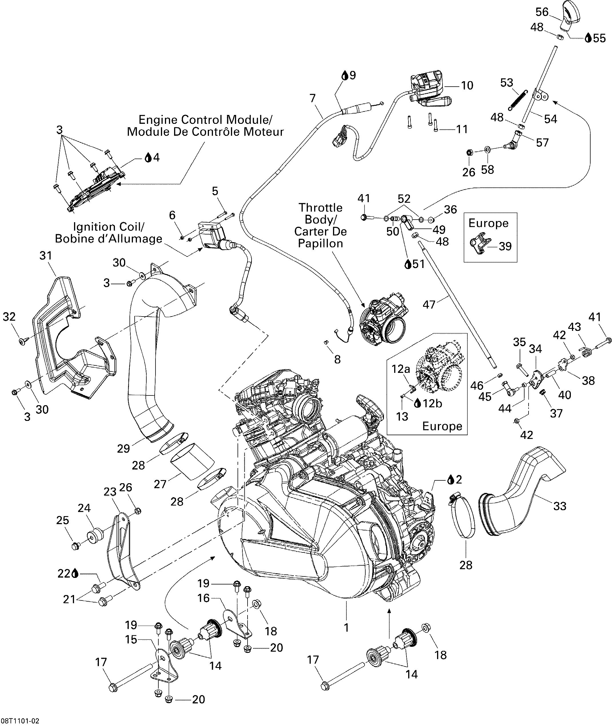 01  MOTEUR ET SUPPORT MOTEUR POUR OUTLANDER MAX STD ROUGE 2011