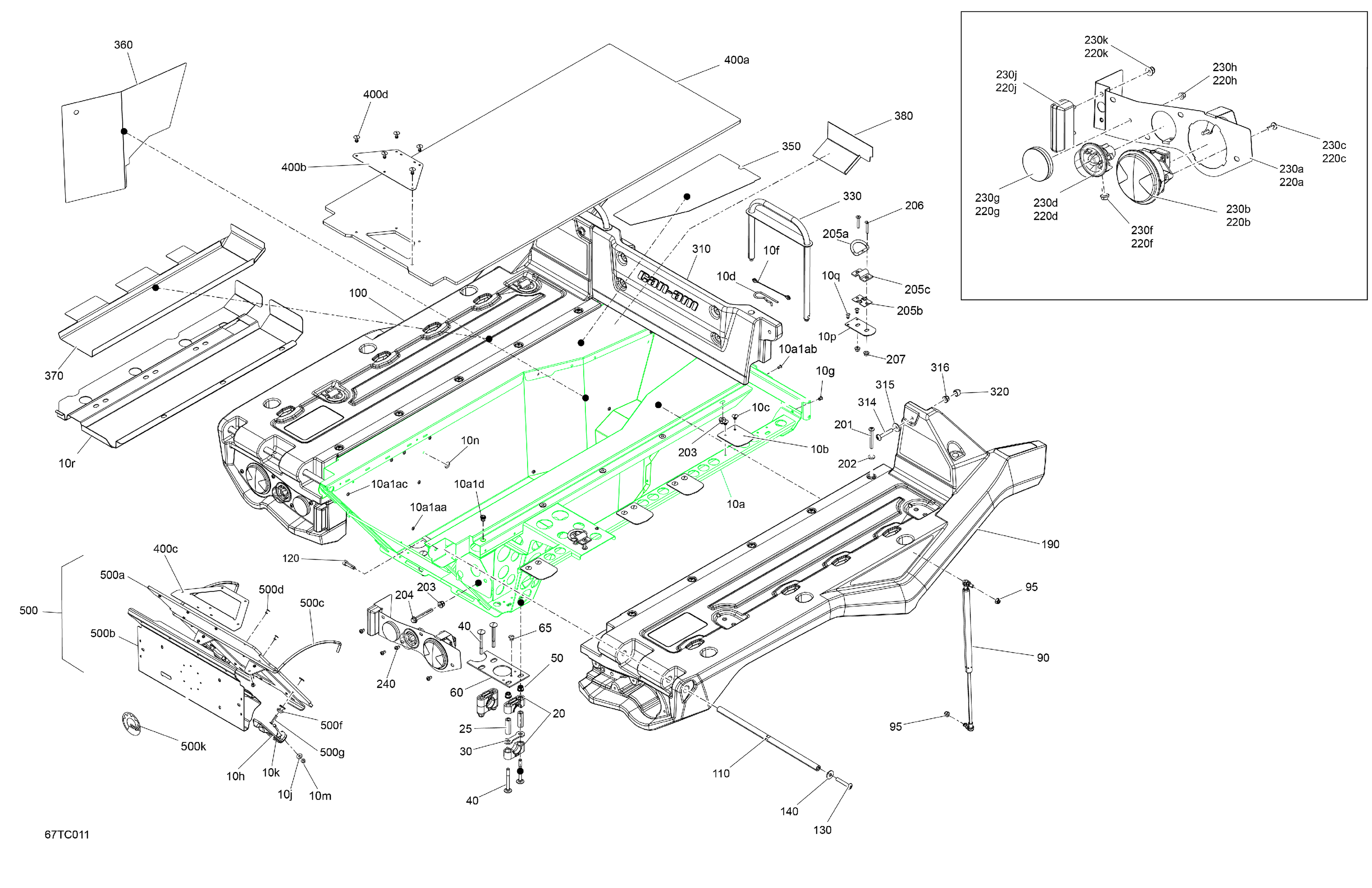 07  CARROSSERIE PLATEFORME DE CHARGEMENT POUR OUTLANDER XU 1000 VERT BOREAL 6X6 2023