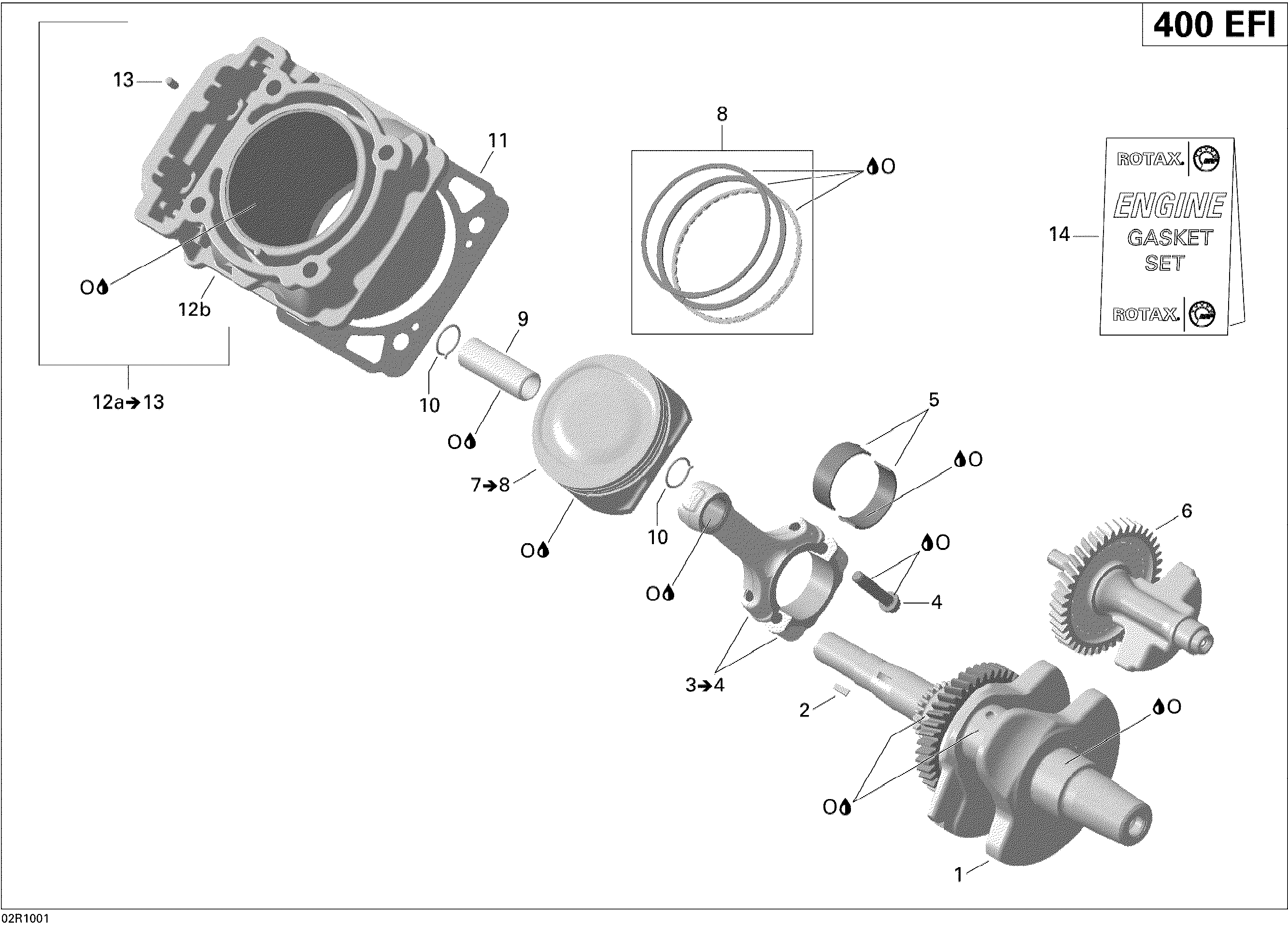 01  VILEBREQUIN ET PISTONS POUR OUTLANDER MAX STD 400 EFI ROUGE VIPERE 2010