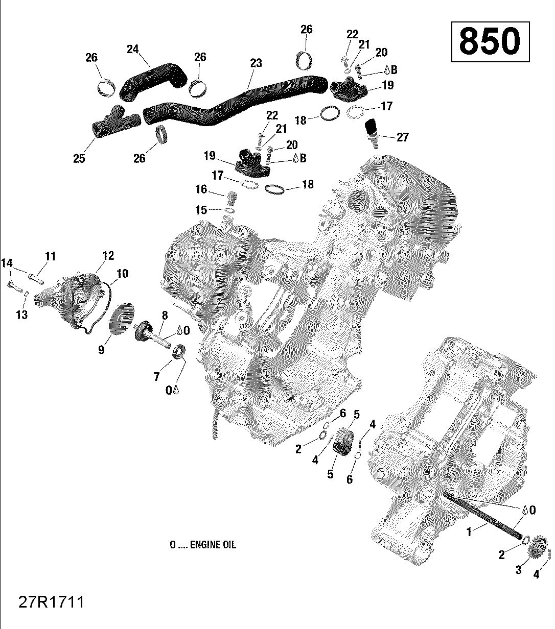 01  ROTAX REFROIDISSEMENT MOTEUR 850 EFI POUR OUTLANDER MAX 850 EFI XT GRIS MINERAL SATIN 2021