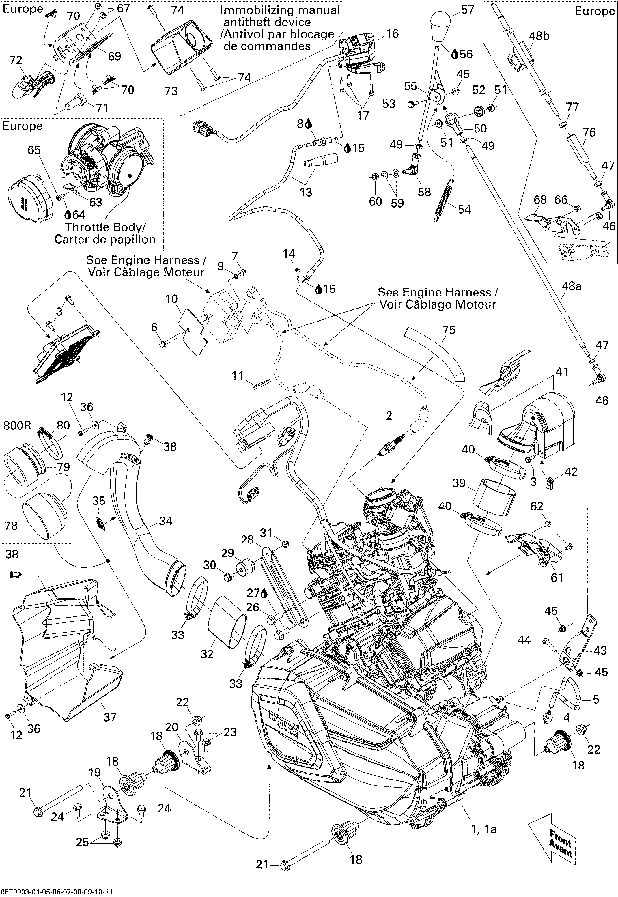 01  MOTEUR ET SUPPORT MOTEUR POUR OUTLANDER MAX LTD 800R CVT ROUGE RADIANT 2009