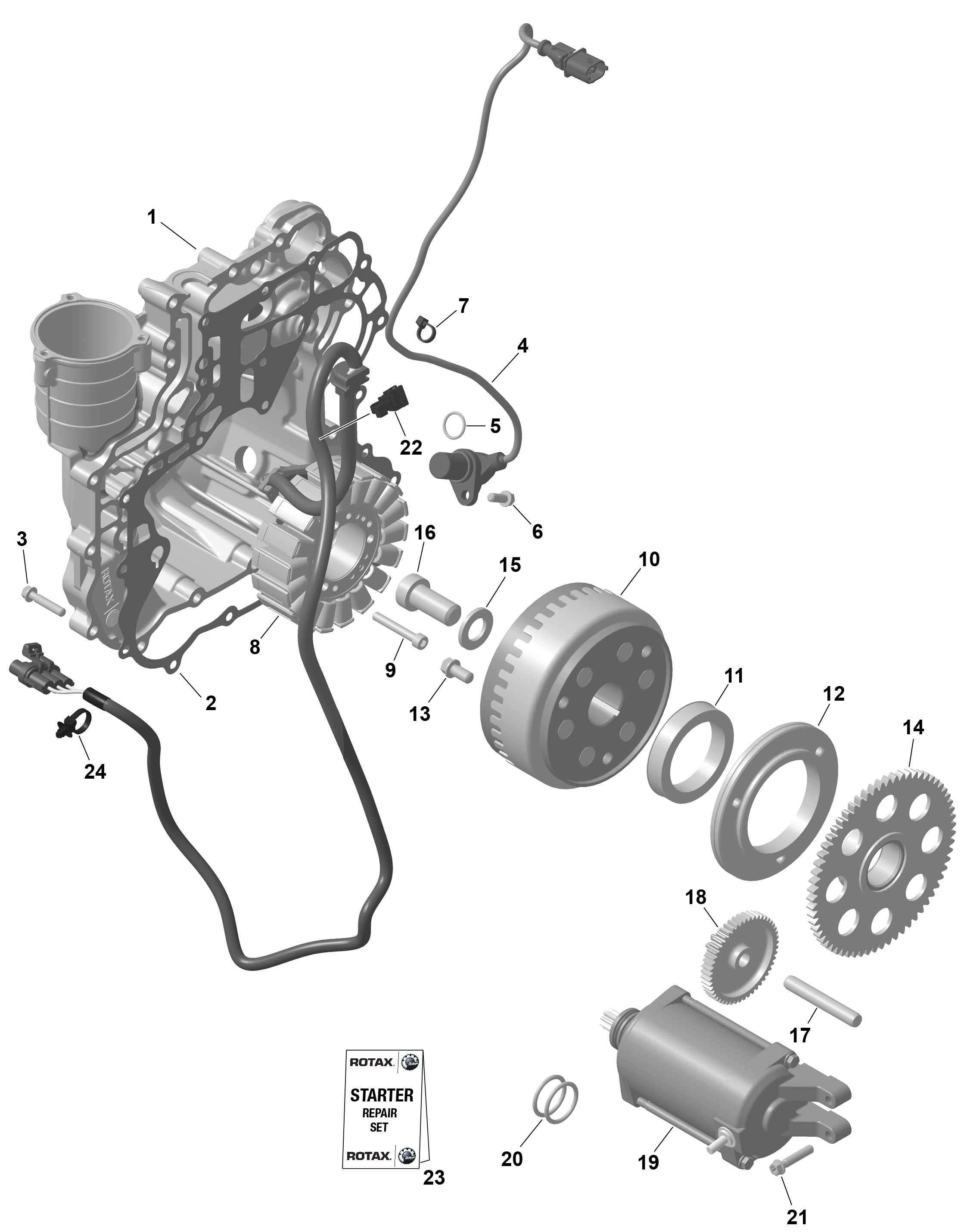 01  ROTAX DEMARREUR MAGNETO ET ELECTRIQUE POUR MAVERICK MAX TURBO RR XRS SAS ROUGE INTENSE 2025