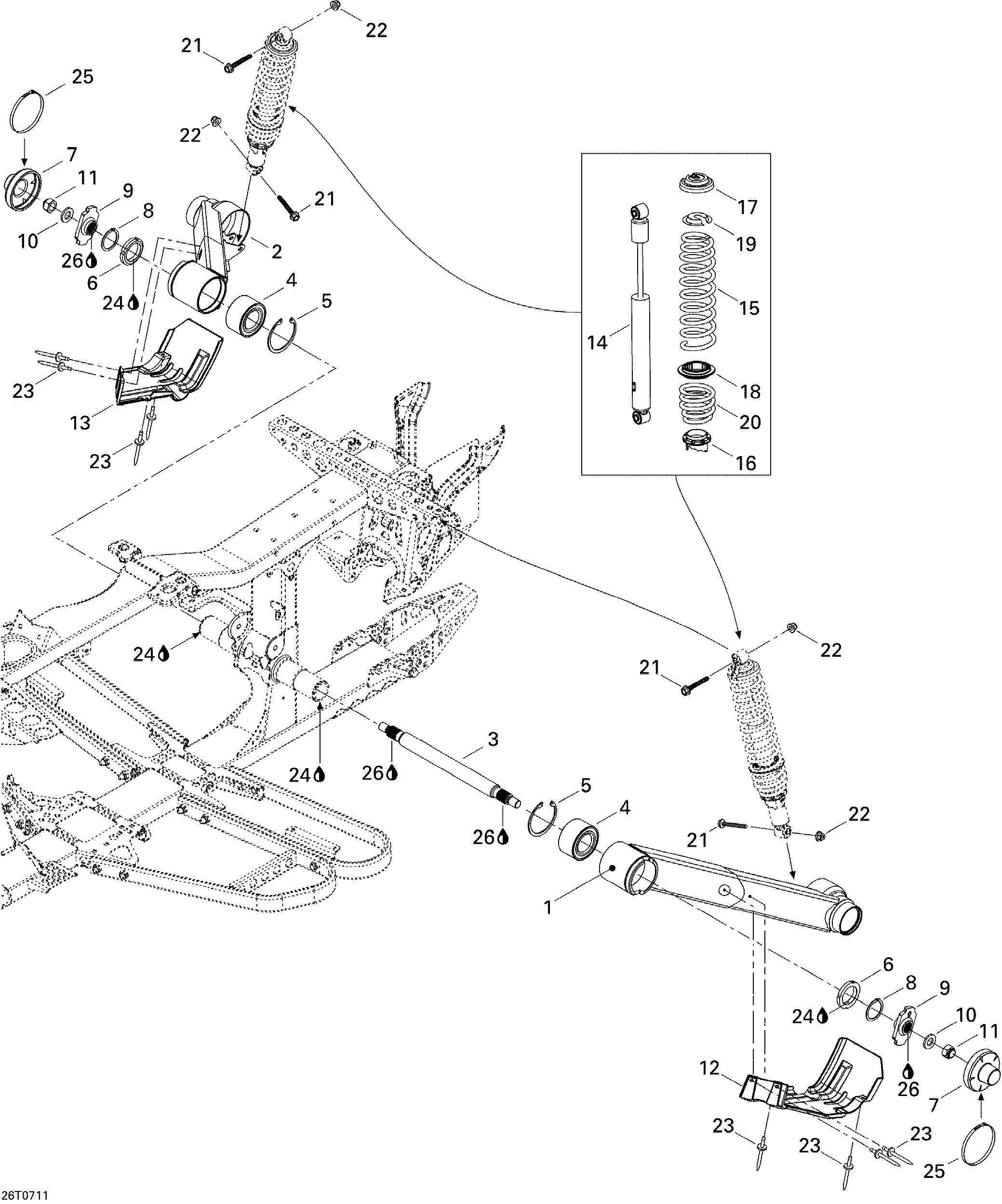 08  SUSPENSION ARRIERE STD POUR OUTLANDER 650 ROUGE VIPERE 2007