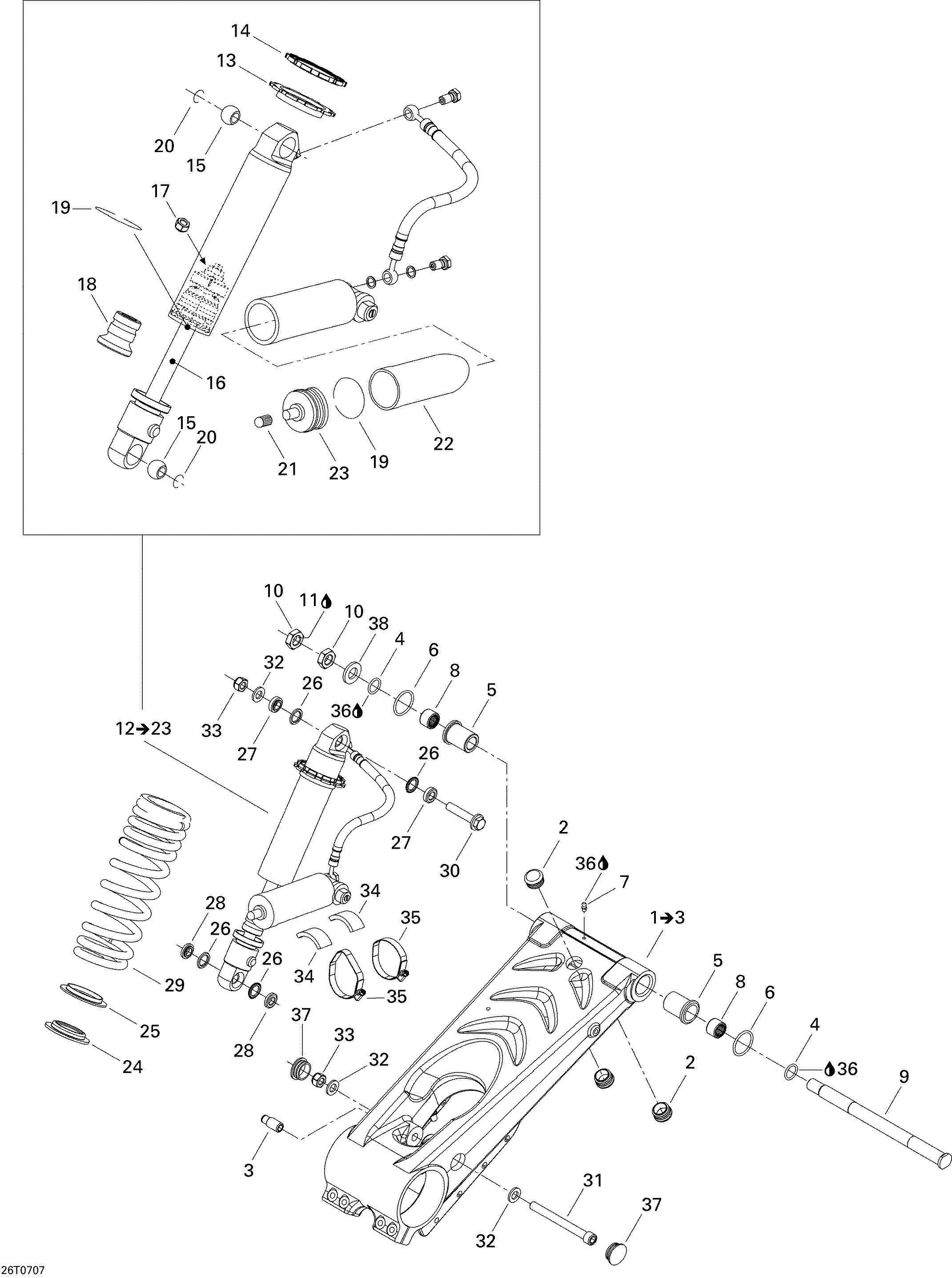 08  SUSPENSION ARRIERE POUR DS 650 X 2X4 NOIR PROFOND 2007