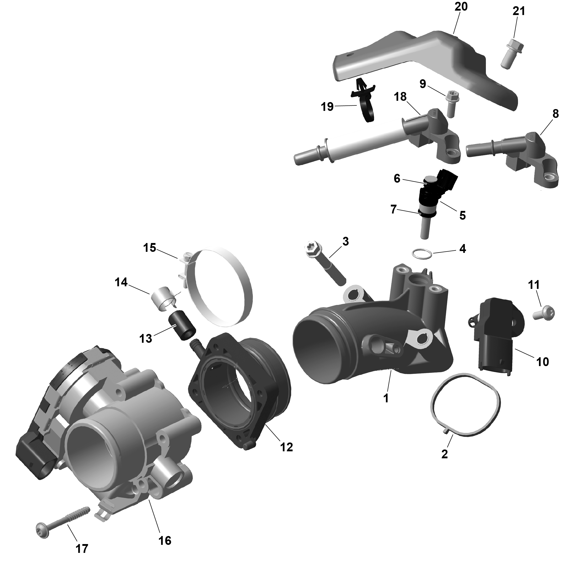 01  ROTAX COLLECTEUR DADMISSION DAIR ET CARROSSERIE DE PAPILLON POUR MAVERICK TRAIL 700 BASE CATALYST GRAY 2024