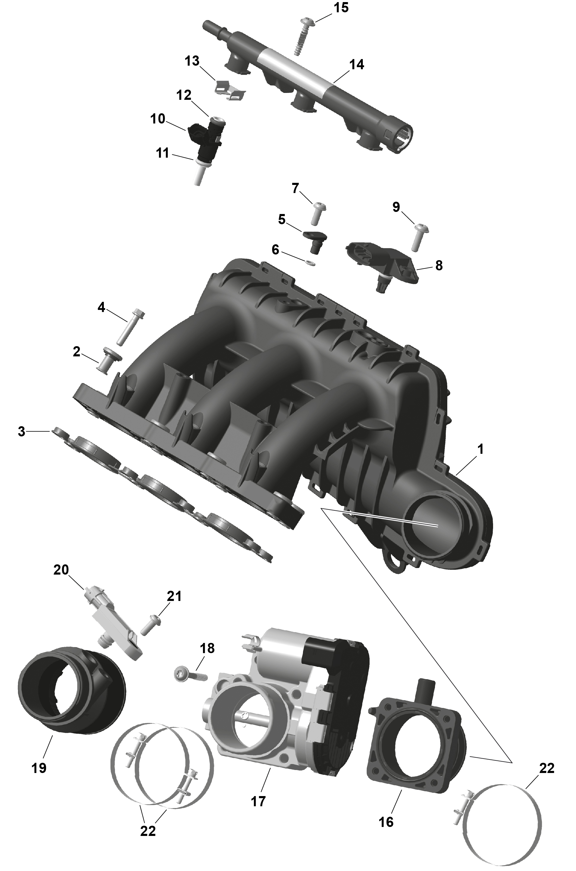 01  ROTAX COLLECTEUR DADMISSION DAIR ET CARROSSERIE DE PAPILLON POUR MAVERICK MAX TURBO RR XRS SAS ROUGE INTENSE 2025