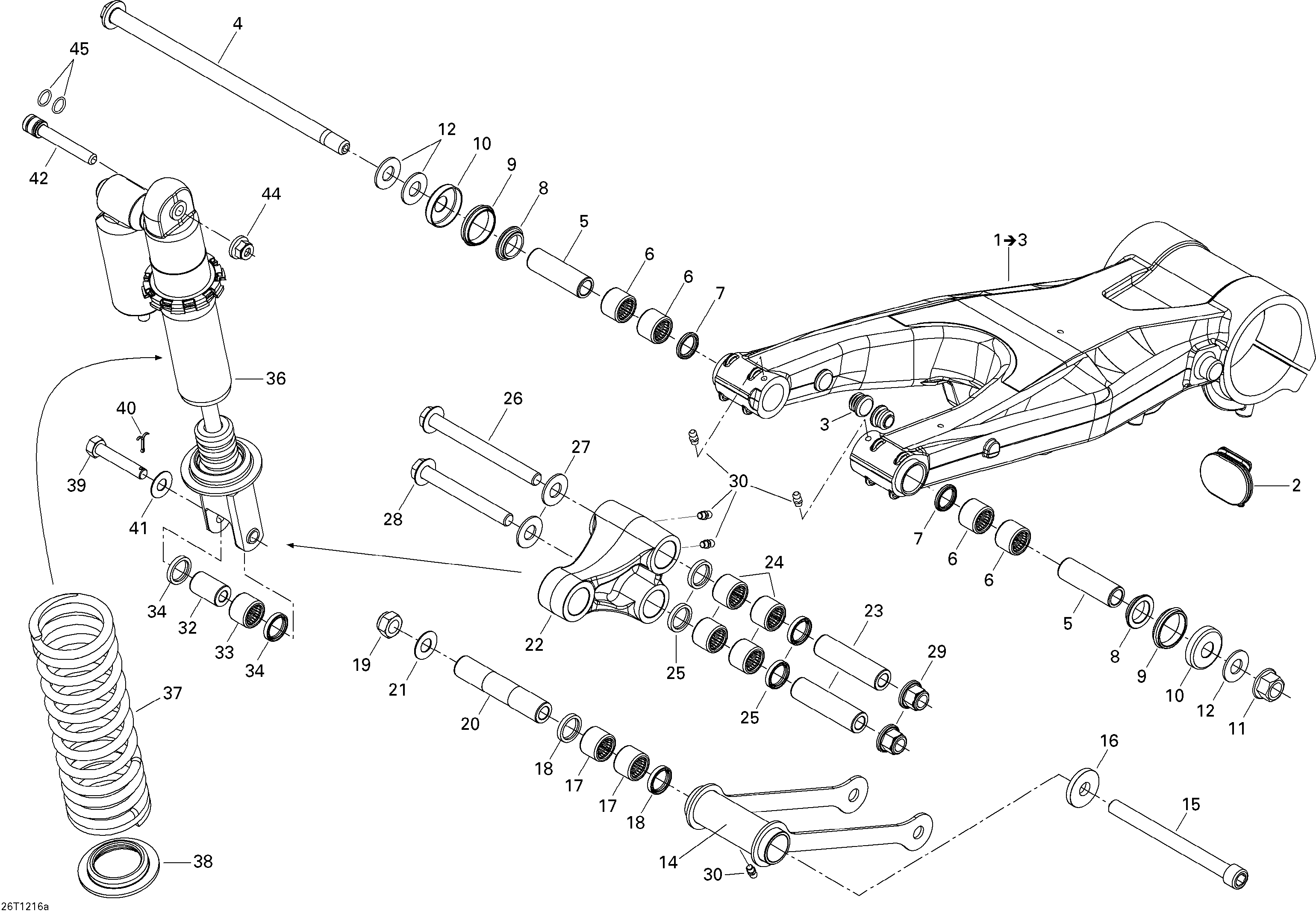 08  SUSPENSION ARRIERE XXC POUR DS 450 2X4 XMX 5SP NOIR 2012