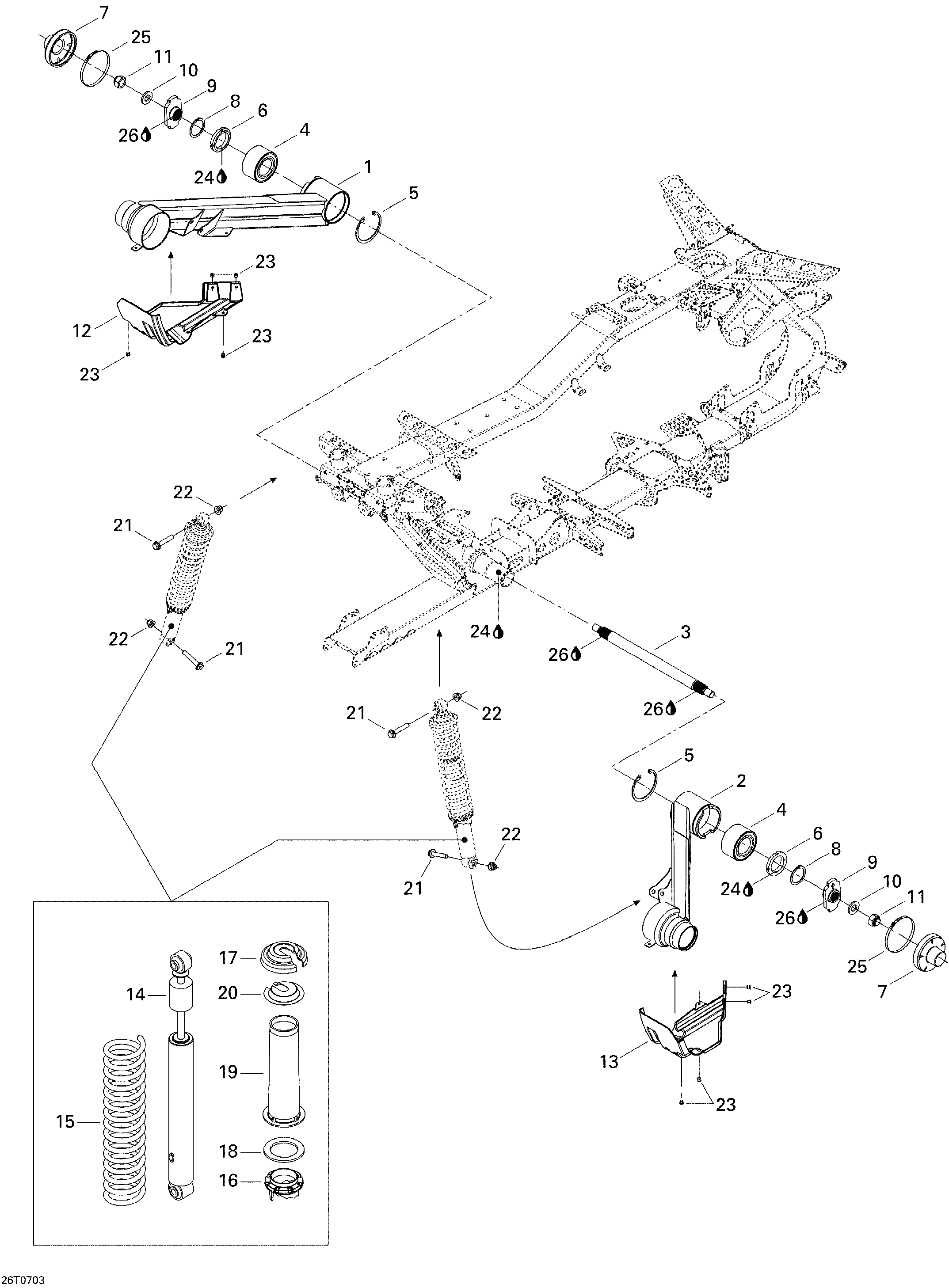 08  SUSPENSION ARRIERE POUR OUTLANDER MAX 400 JAUNE 2007