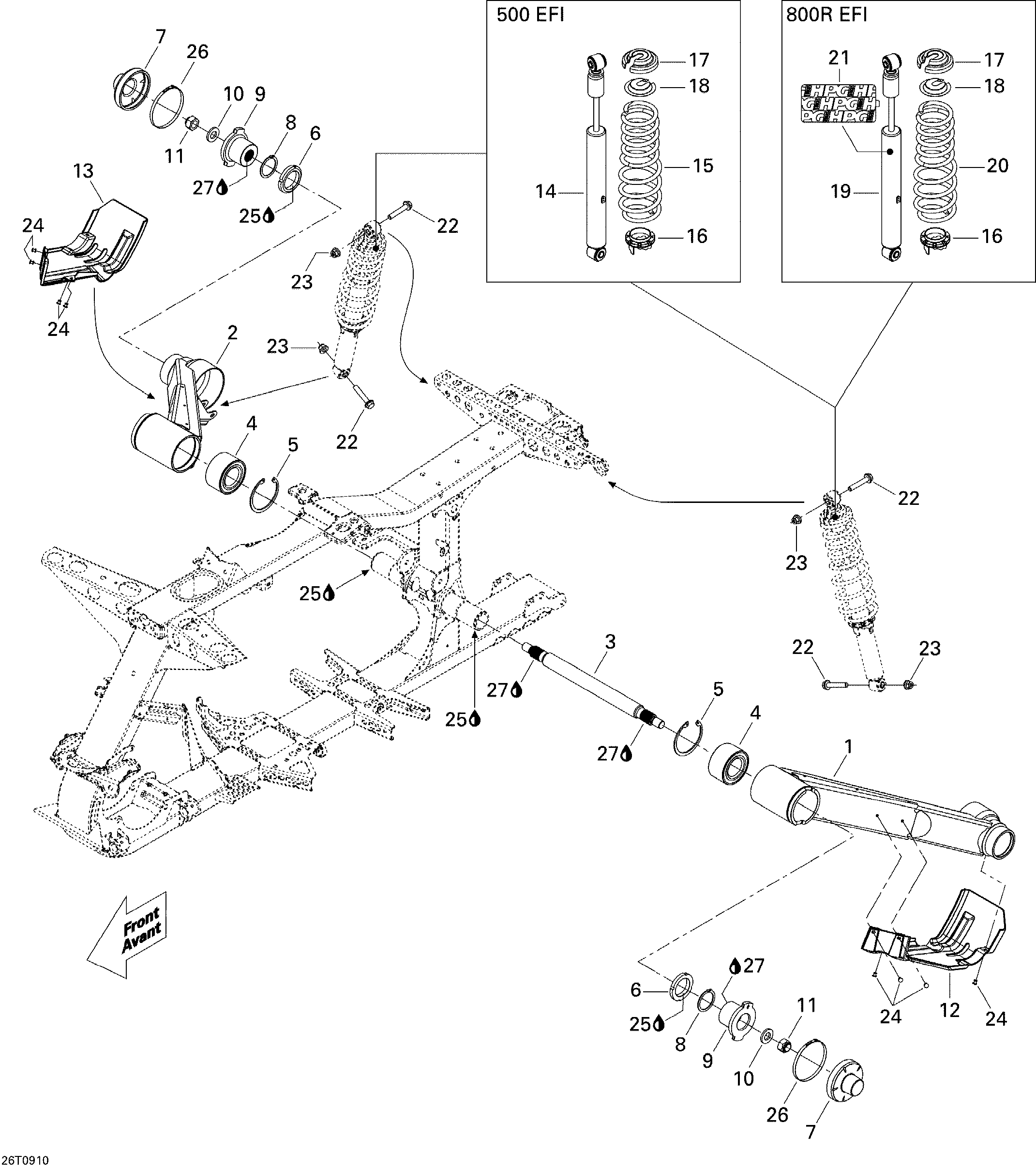 08  SUSPENSION ARRIERE 500 POUR RENEGADE STD 500 EFI CVT ROUGE VIPERE 2009