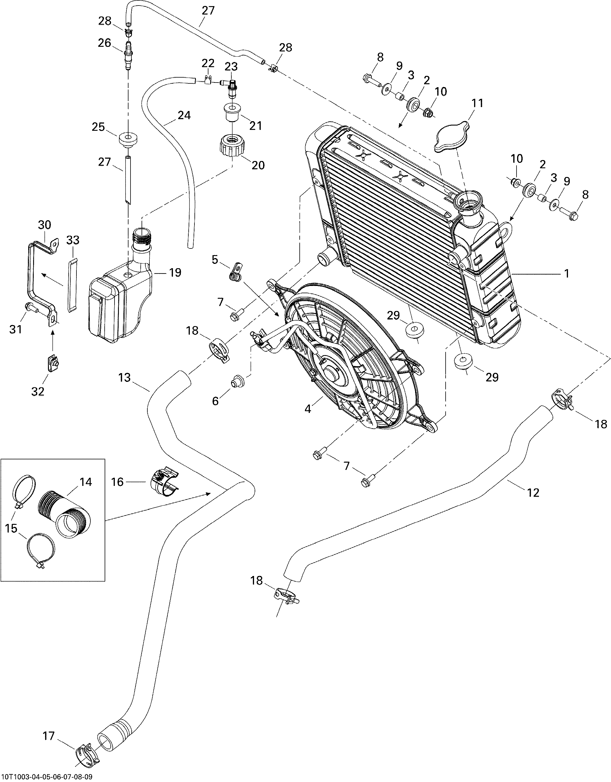 01  SYSTEME REFROIDISSEMENT POUR OUTLANDER MAX LTD 800R EFI GRIS ACIER METALLIQUE 2010