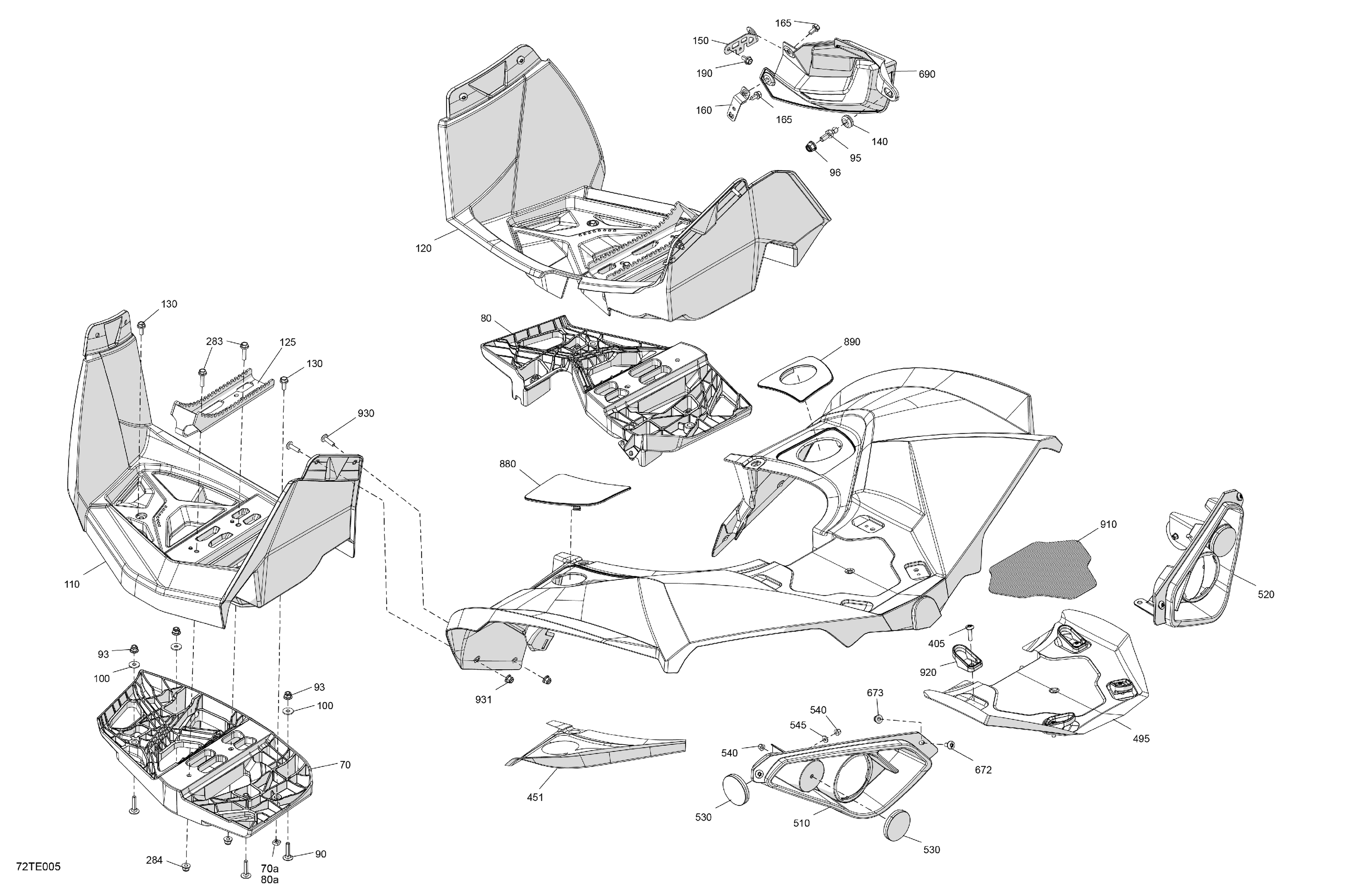 07  CARROSSERIE PARTIE ARRIERE POUR RENEGADE XXC 1000R EFI CATALYST GRAY 2025