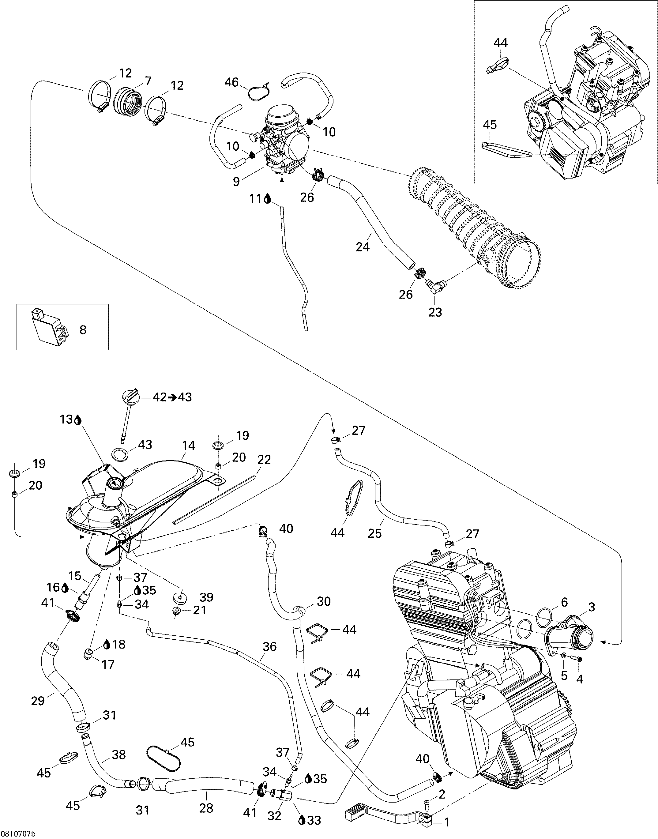 01  MOTEUR 2 POUR DS 650 X 2X4 NOIR PROFOND 2007