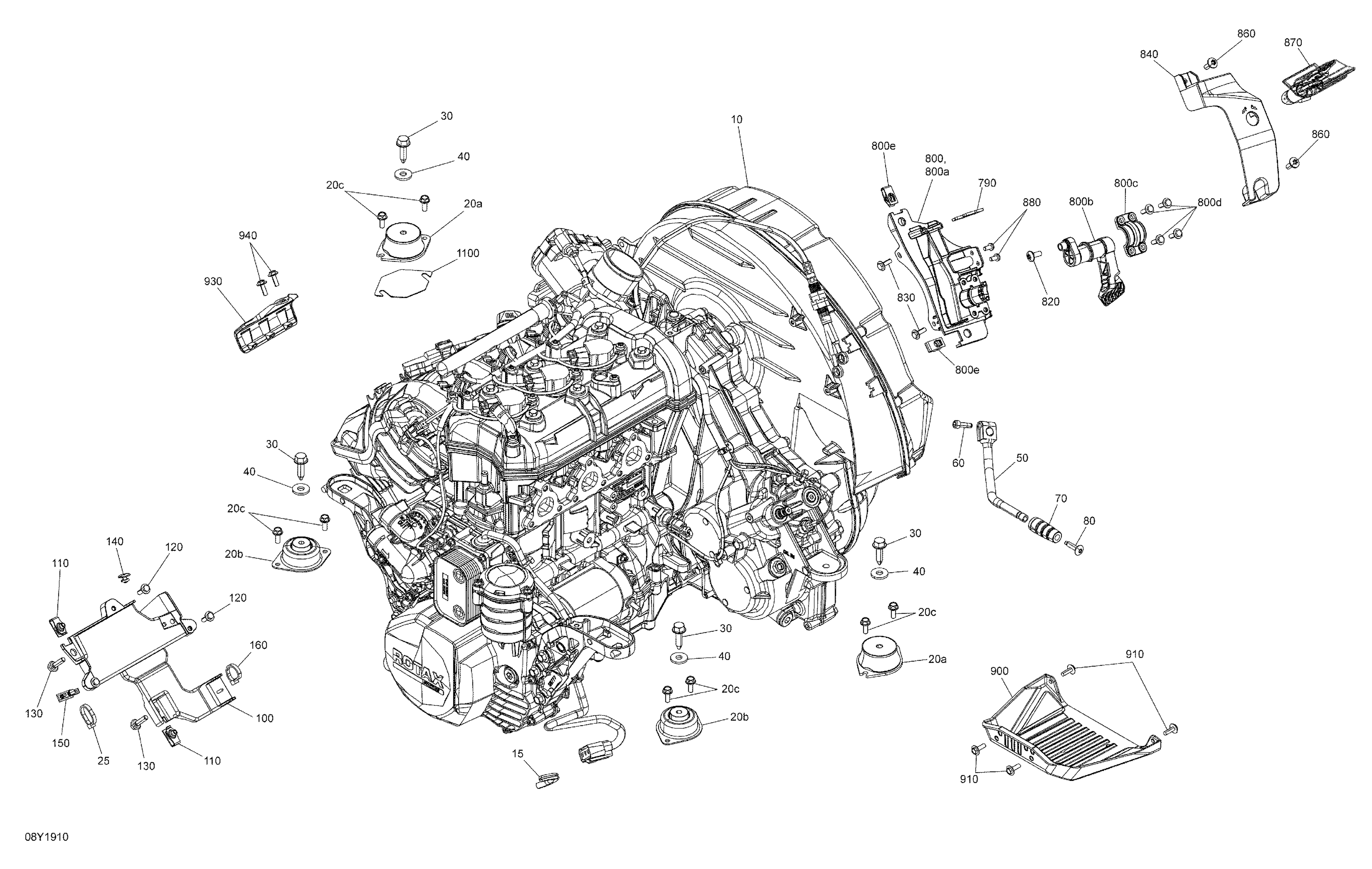 01  MOTEUR SUPPORT 900 ACE POUR RYKER 900 ACE CVT 2019