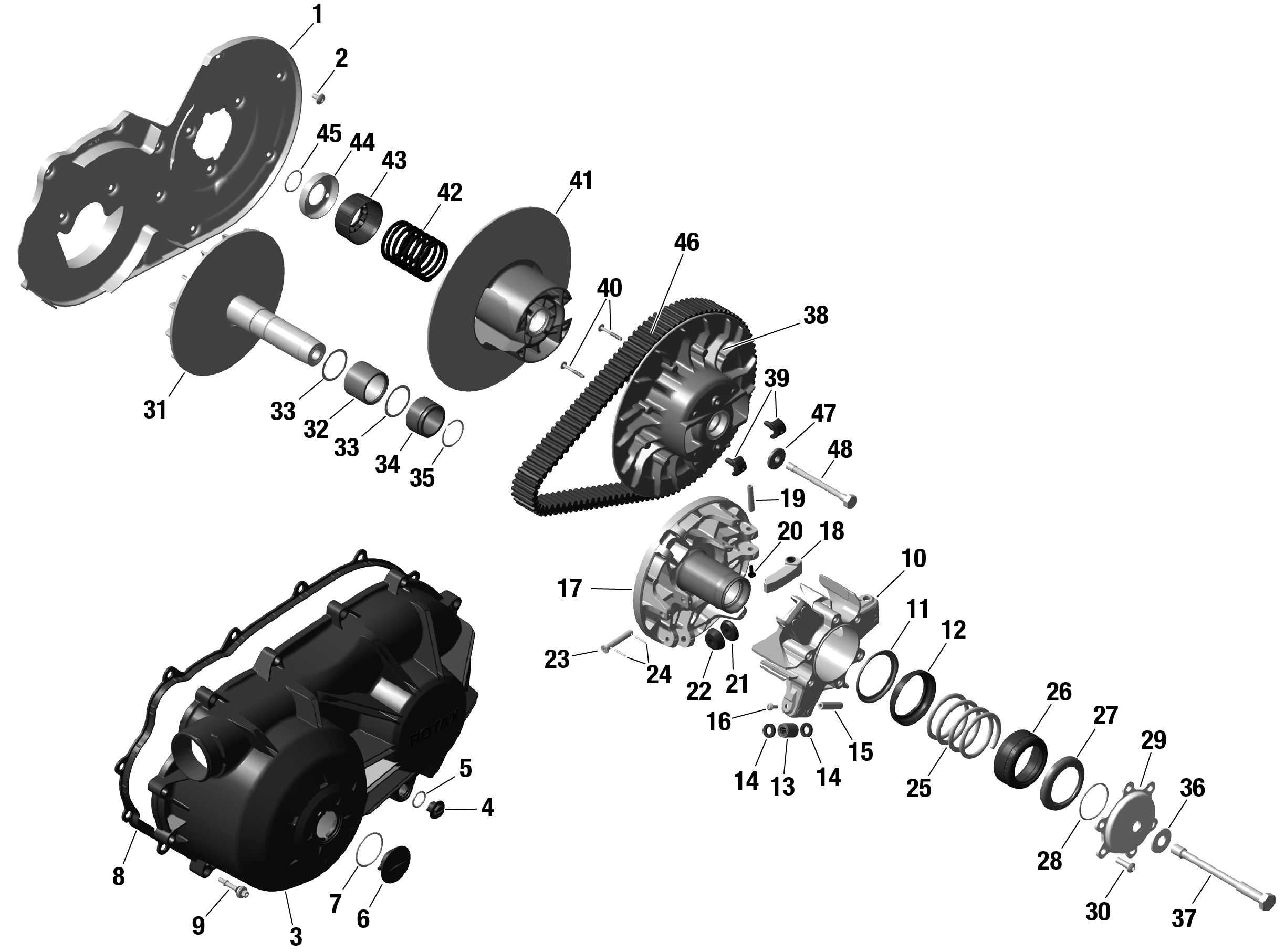 01  ROTAX CVT POUR MAVERICK TRAIL 700 BASE CATALYST GRAY 2024