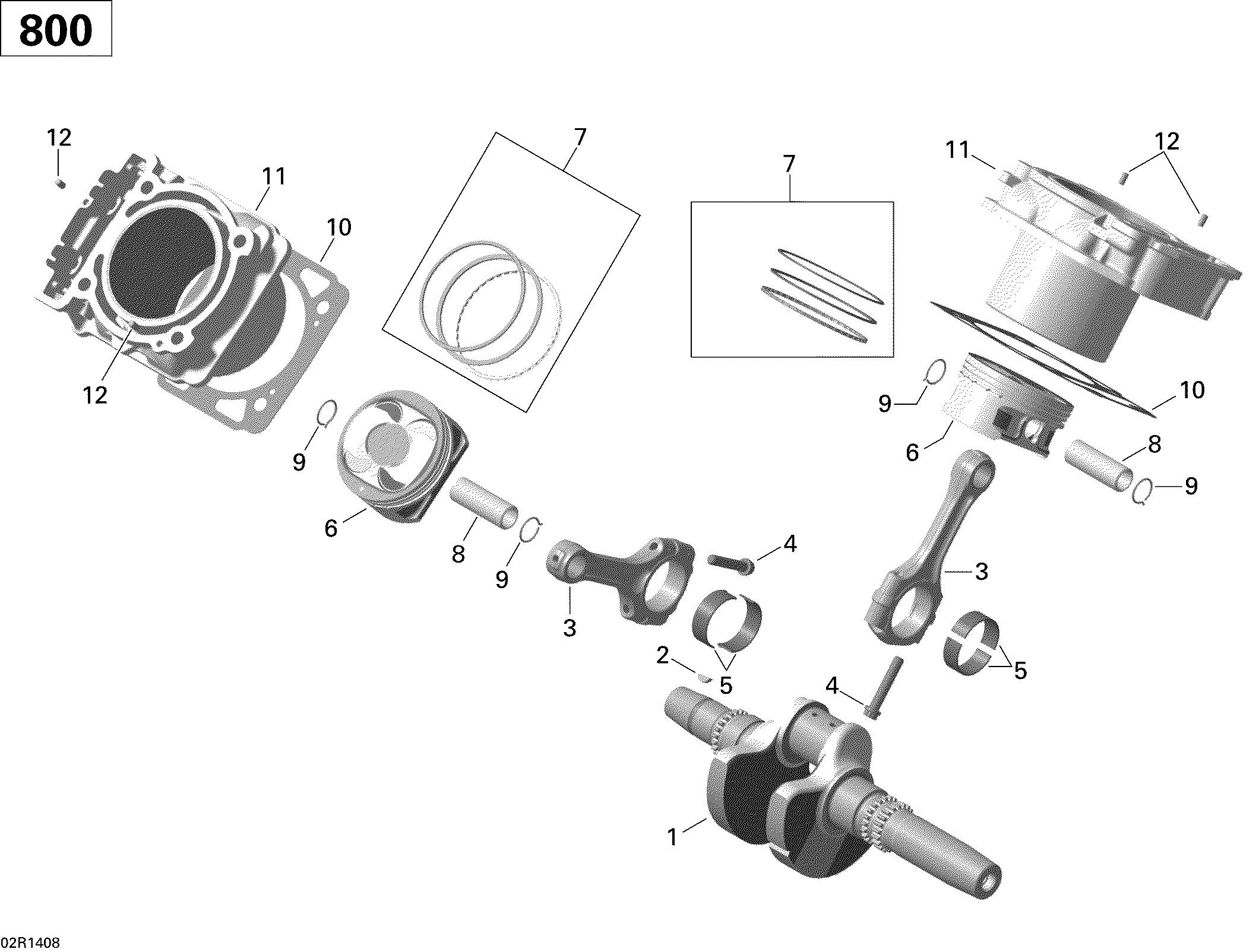 01  VILEBREQUIN PISTON ET CYLINDRE POUR COMMANDER 800R EFI CVT DPS GRIS PALE 2015