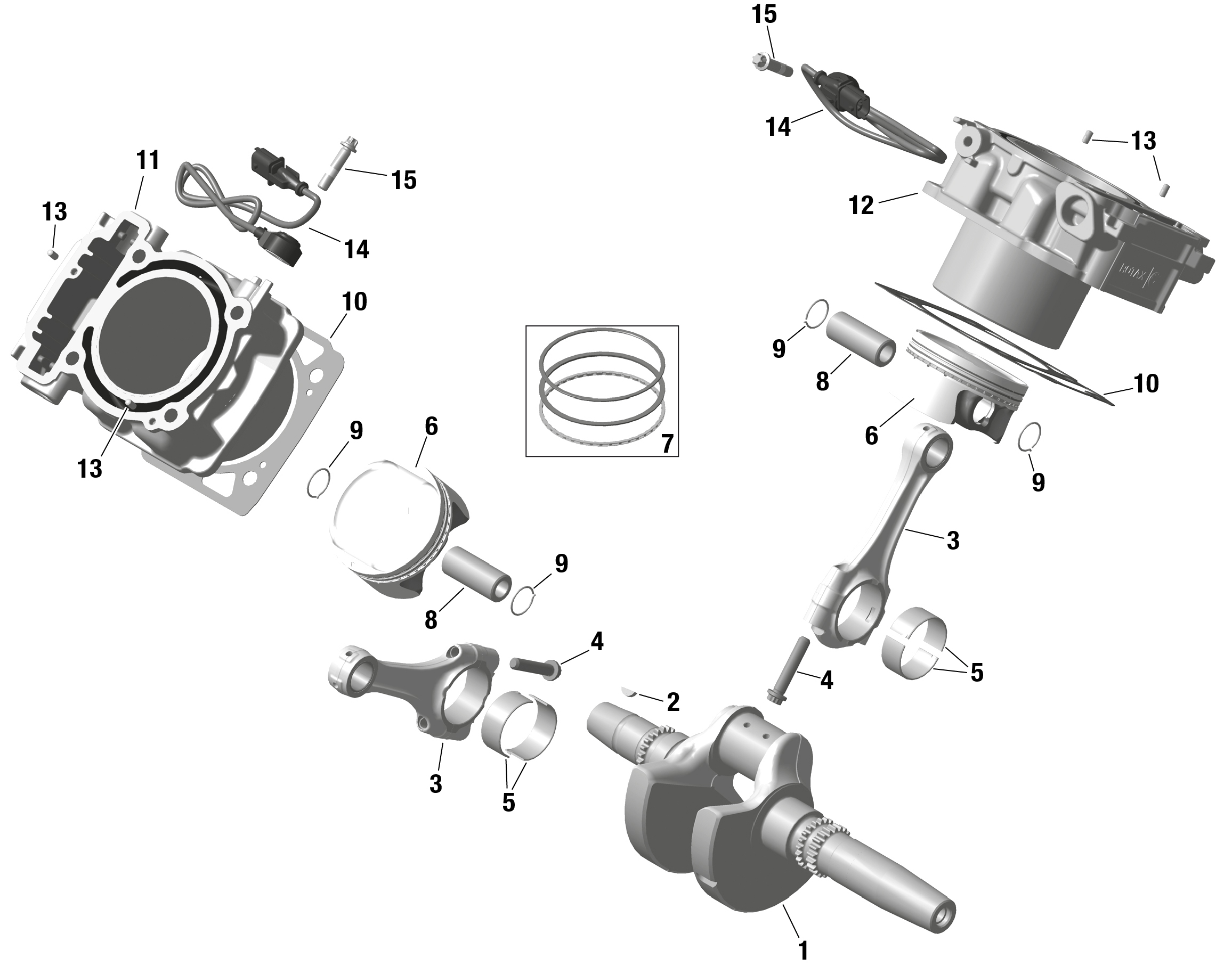 01  ROTAX VILEBREQUIN ET PISTONS POUR MAVERICK MAX SPORT 1000R DPS ROUGE INTENSE 2024