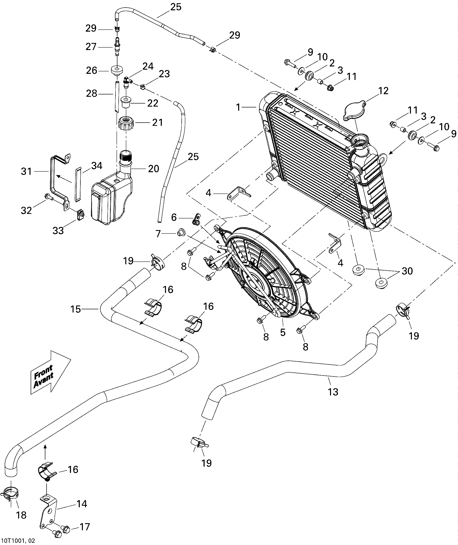 01  SYSTEME REFROIDISSEMENT POUR OUTLANDER MAX STD 400 EFI ROUGE VIPERE 2010