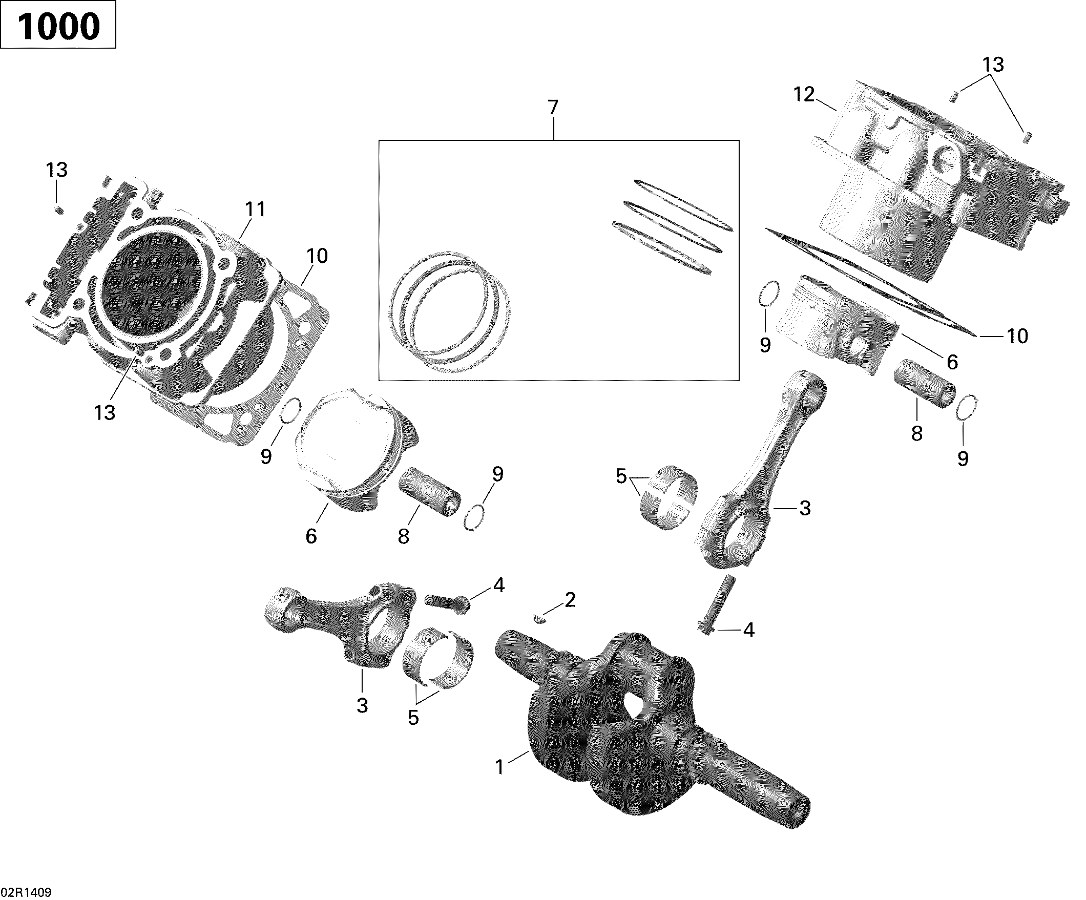 01  VILEBREQUIN PISTON ET CYLINDRE POUR COMMANDER 1000 EFI CVT STD ROUGE 2014