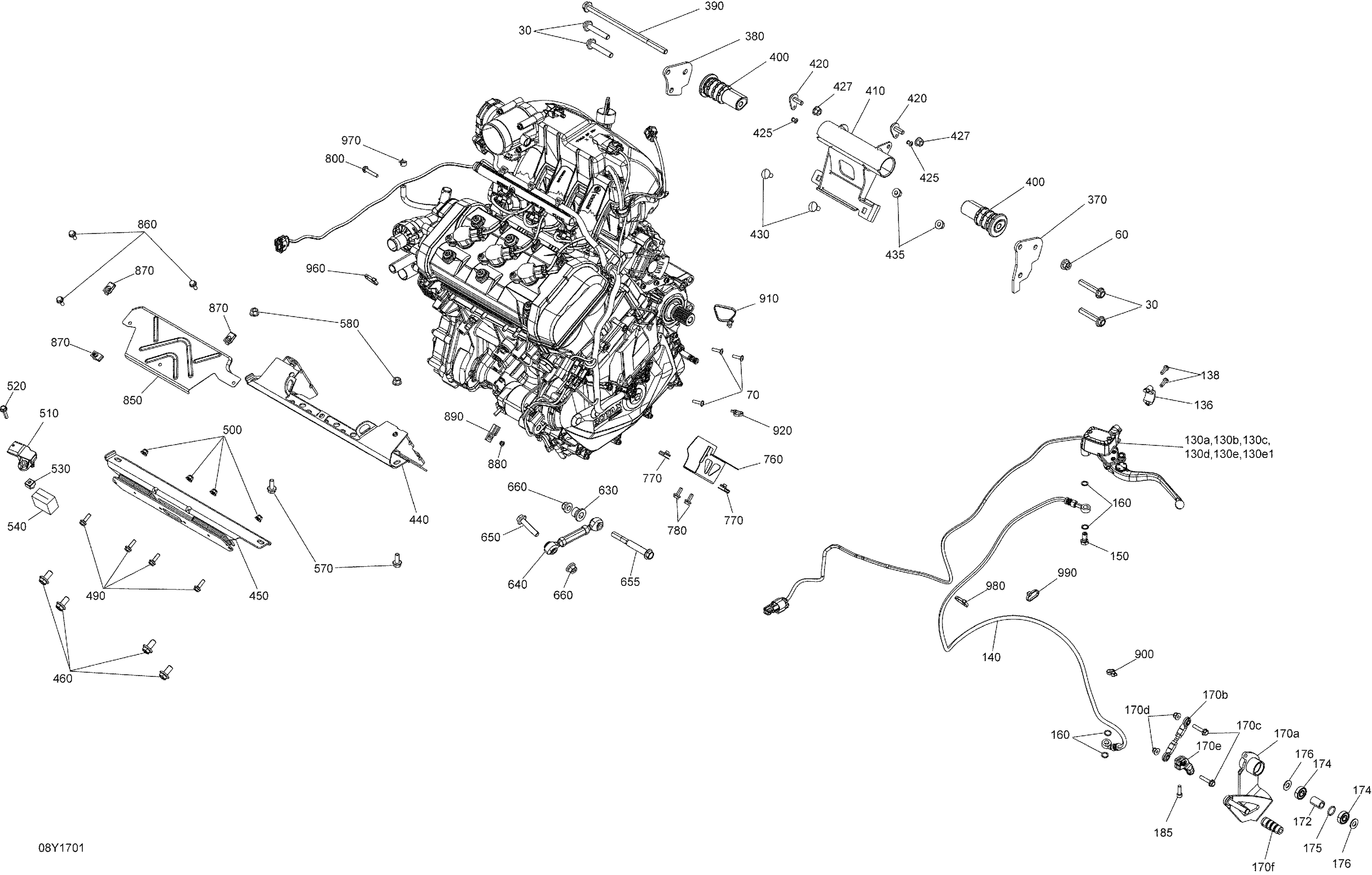 01  MOTEUR TOUS LES MODELES POUR SPYDER RT LIMITED SE6 GREY 2017