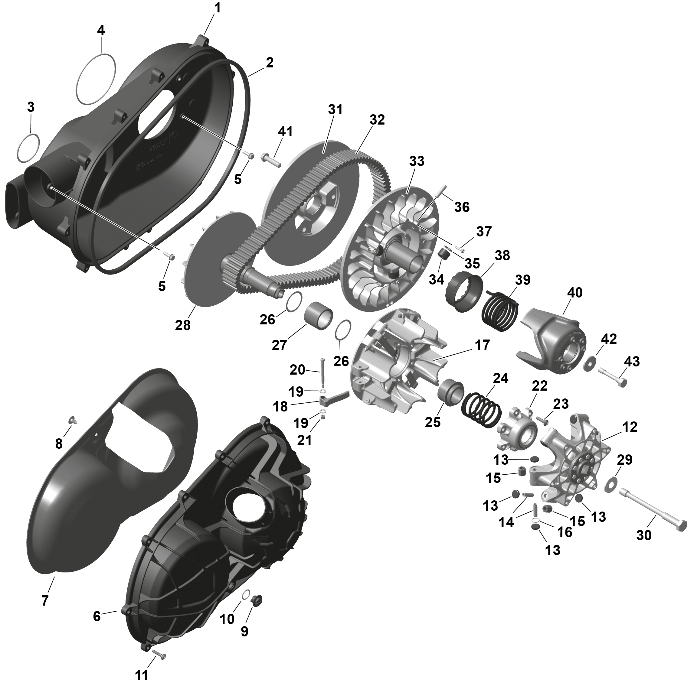 01  ROTAX CVT POUR MAVERICK SPORT 1000R EFI DPS NOIR ETERNEL METALLIQUE 2025