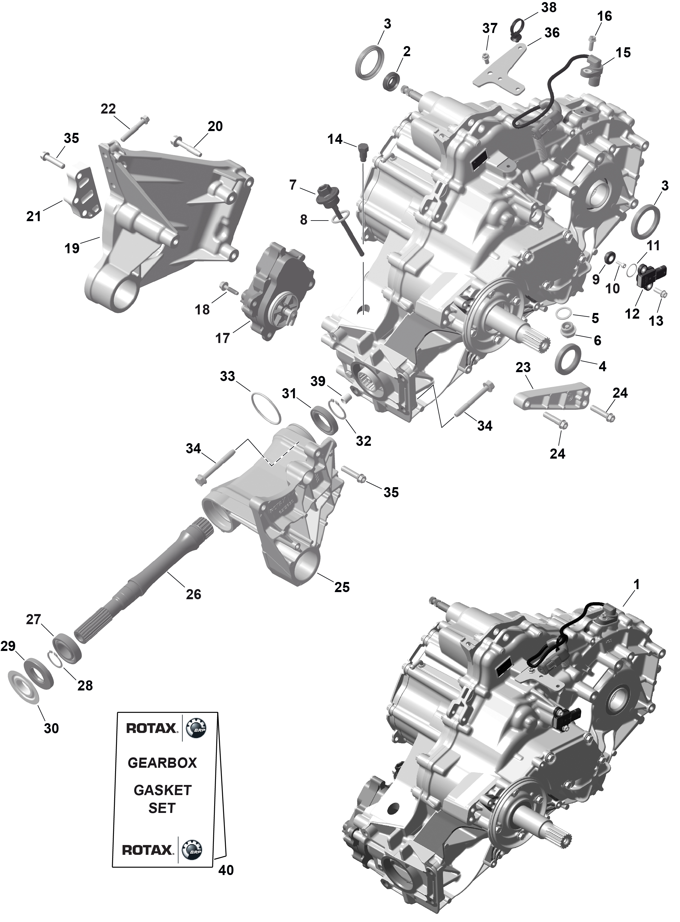 01  ROTAX ENSEMBLE DE BOITE DE VITESSES ET ARBRE DENTRAINEMENT 420686509 POUR MAVERICK MAX TURBO RR XRS SAS ROUGE INTENSE 2025