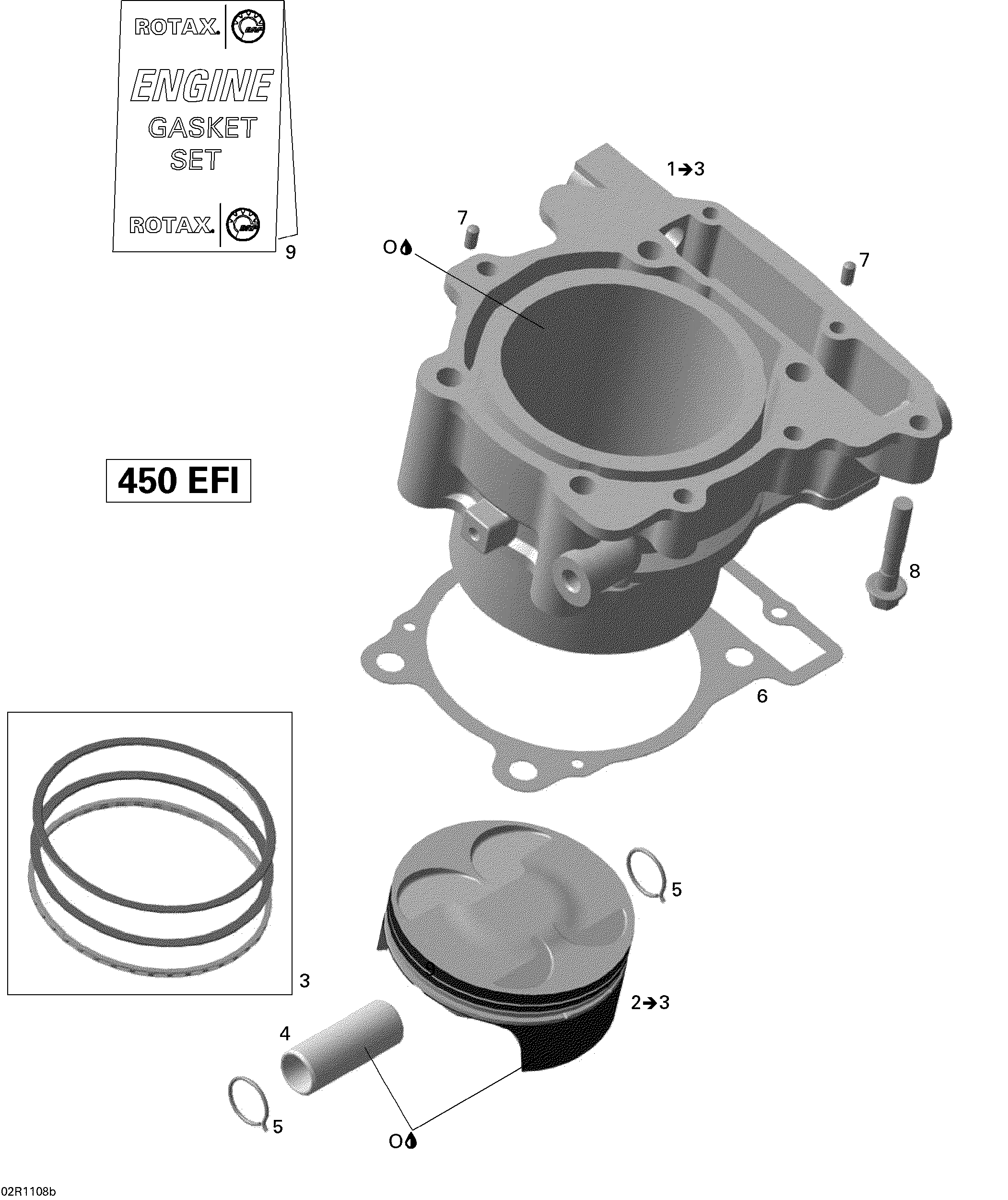 01  CULASSE ET PISTON POUR DS 2X4 STD 450 EFI 5SP BLANC 2009