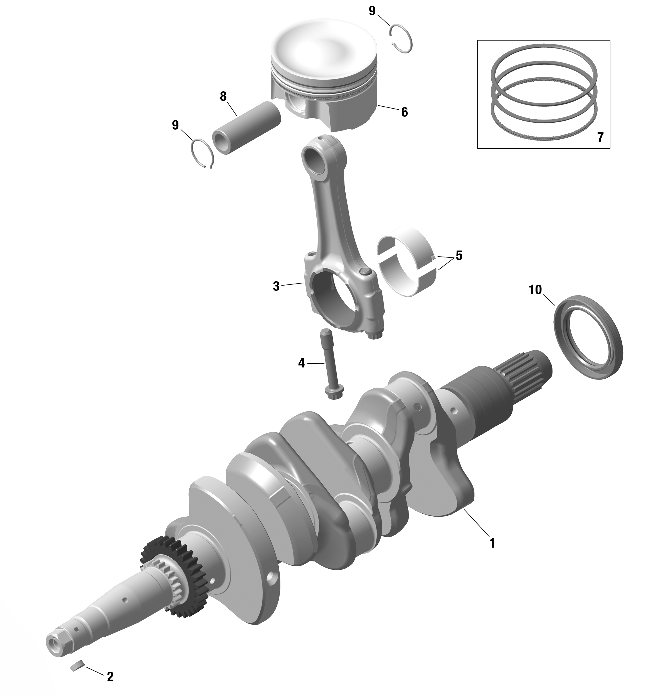 01  ROTAX VILEBREQUIN ET PISTONS POUR MAVERICK R 996NT XRS NEO JAUNE 2024