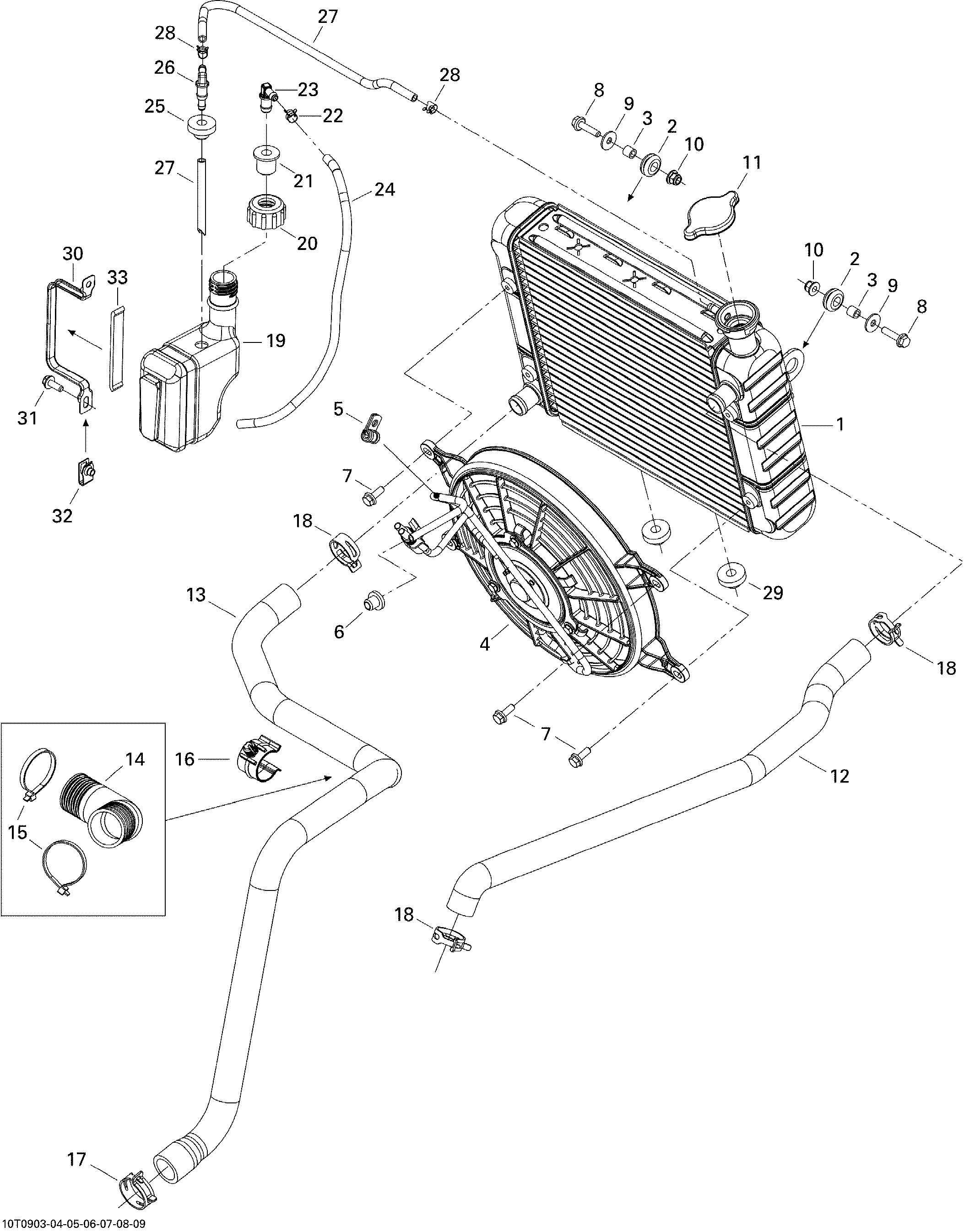 01  SYSTEME REFROIDISSEMENT POUR OUTLANDER MAX LTD 800R CVT ROUGE RADIANT 2009