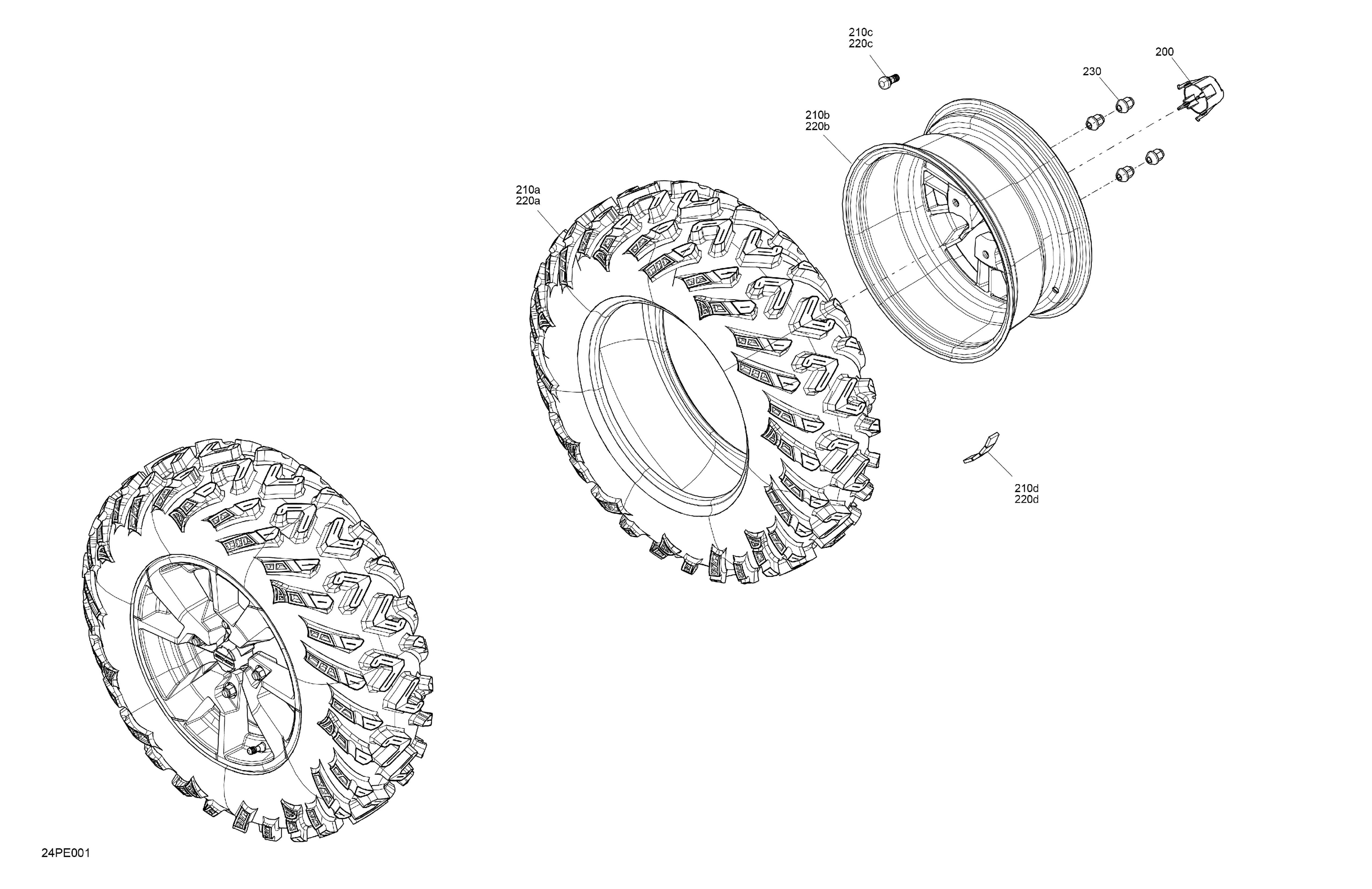 04  ENTRAINEMENT ROUES AVANT POUR OUTLANDER 1000 EFI 6X6 XU VERT BOREAL 2024