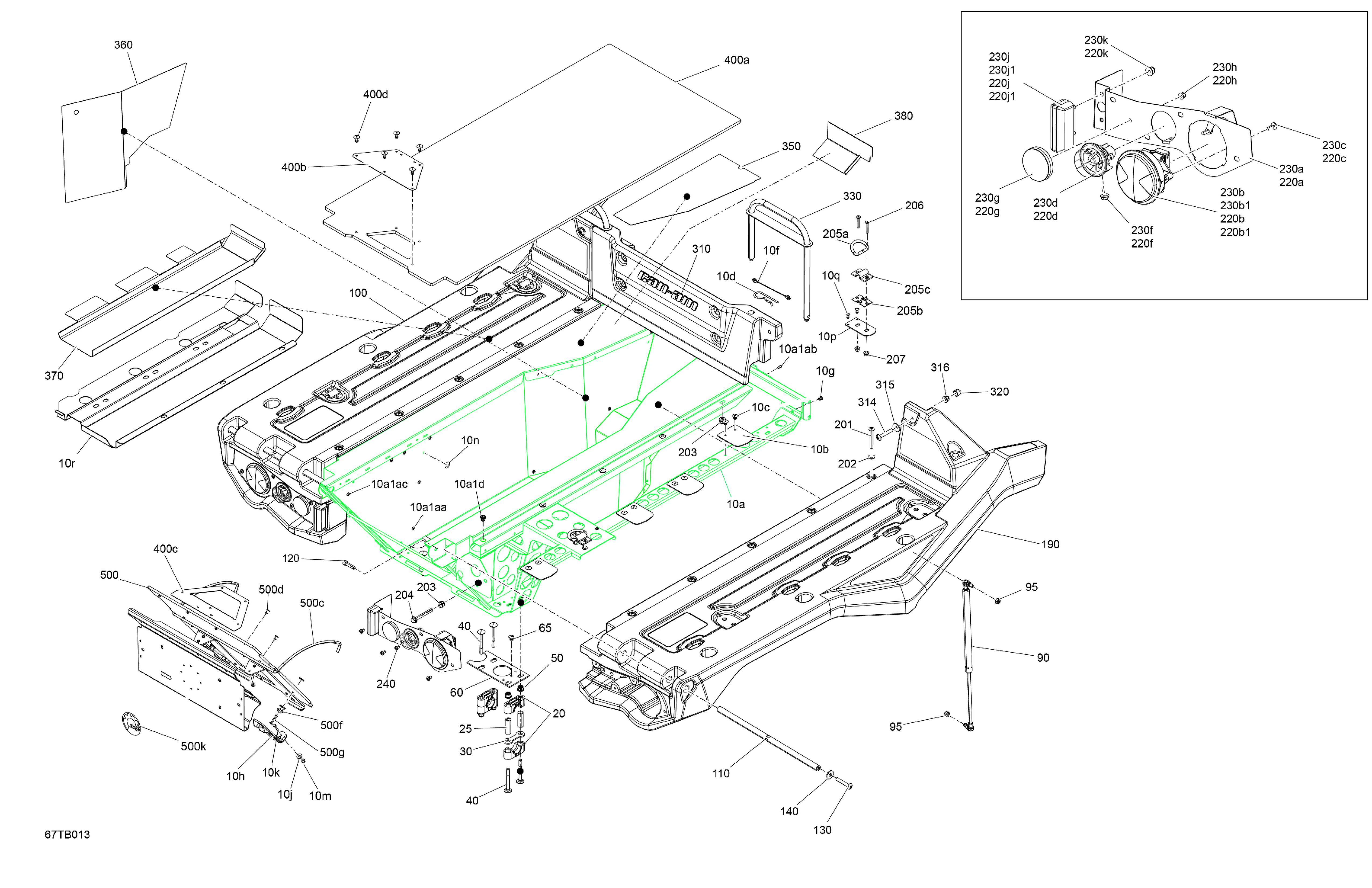 07  CARROSSERIE PLATEFORME DE CHARGEMENT POUR OUTLANDER 1000 EFI 6X6 XU VERT BOREAL 2022