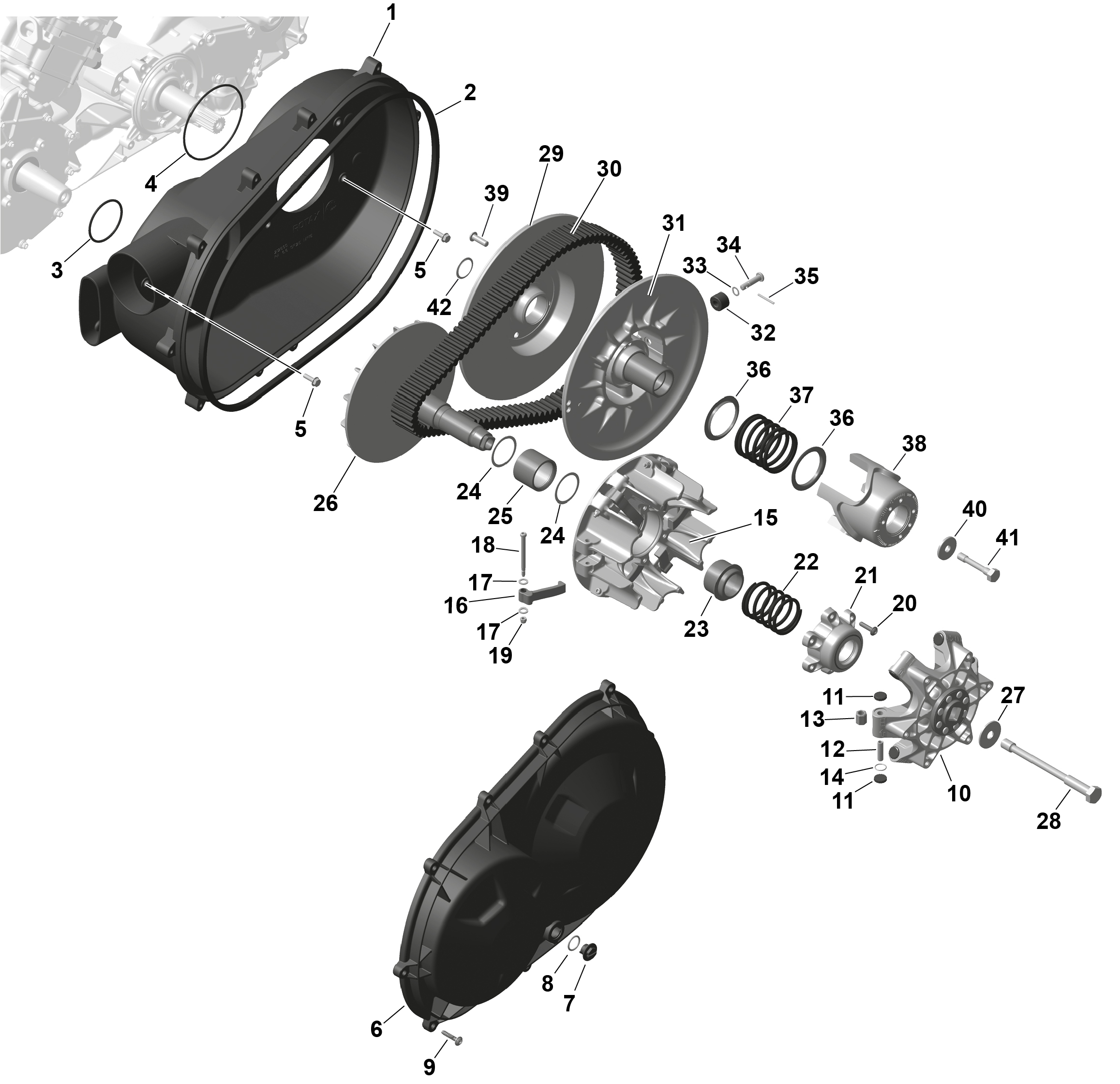 01  ROTAX CVT POUR MAVERICK TRAIL 1000 DPS SAS NOIR ETERNEL METALLIQUE 2025