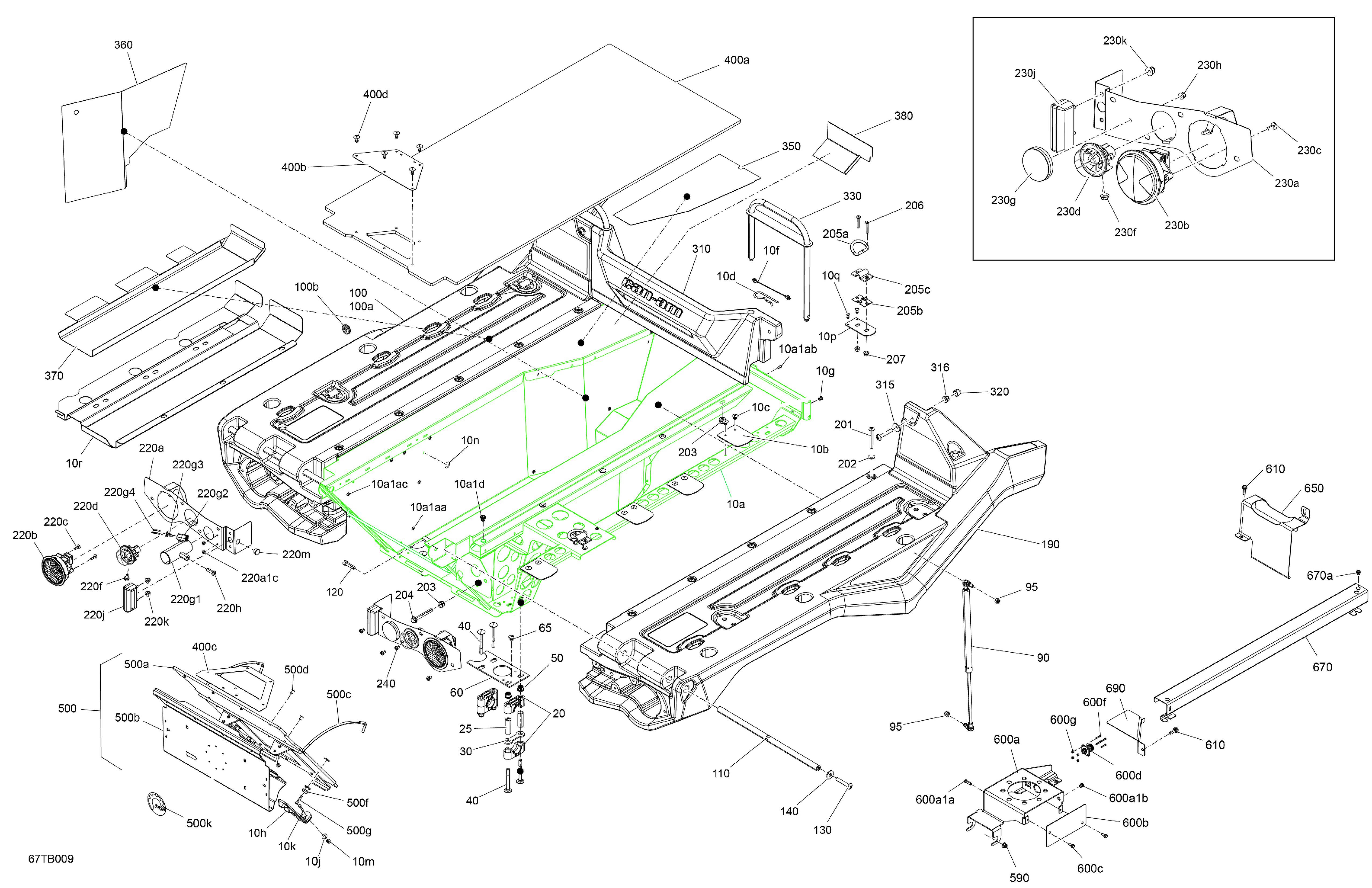 07  CARROSSERIE PLATEFORME DE CHARGEMENT POUR OUTLANDER MAX 650 EFI 6X6 XT VERT ESCADRON 2022