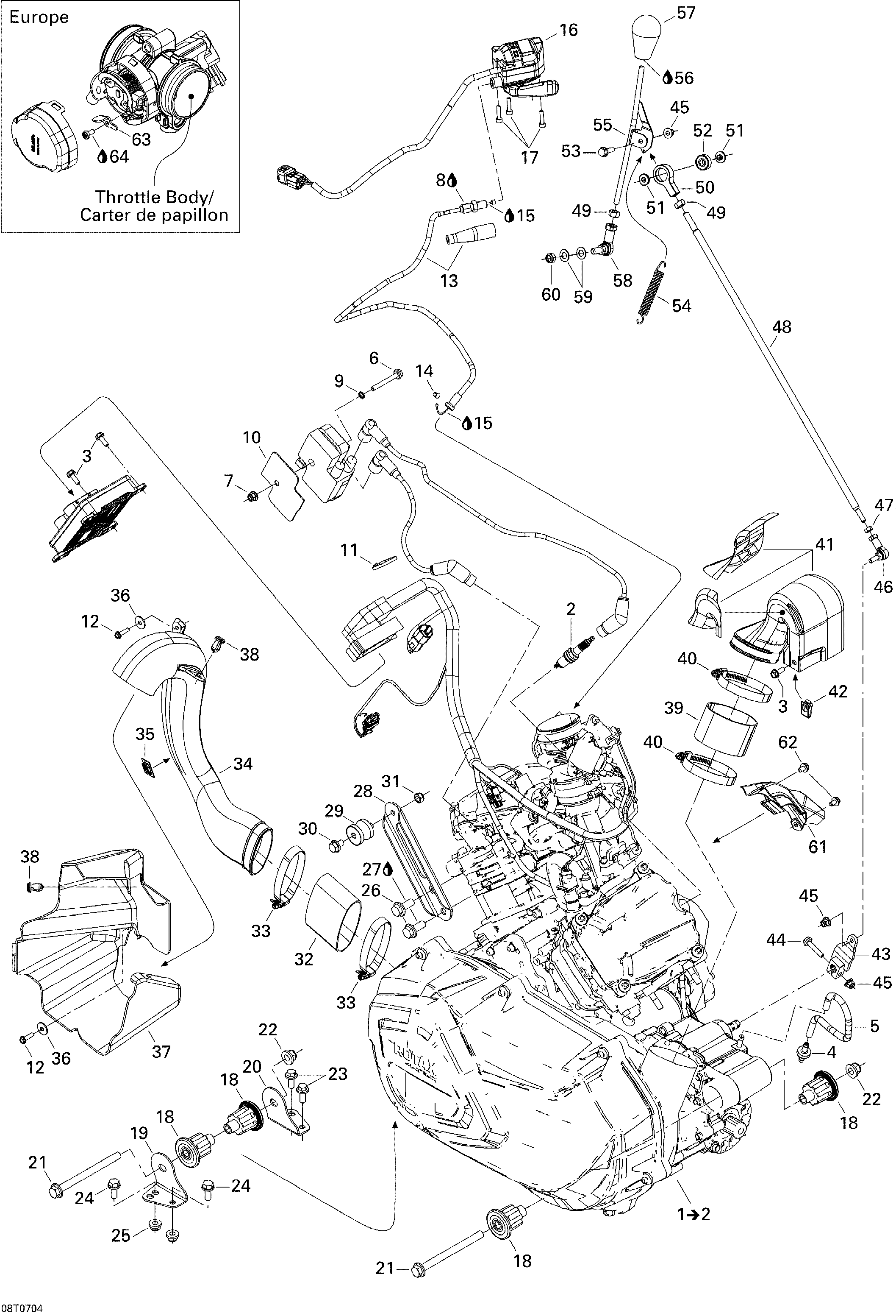 01  MOTEUR ET SUPPORT MOTEUR POUR OUTLANDER 800 ROUGE VIPERE 2007