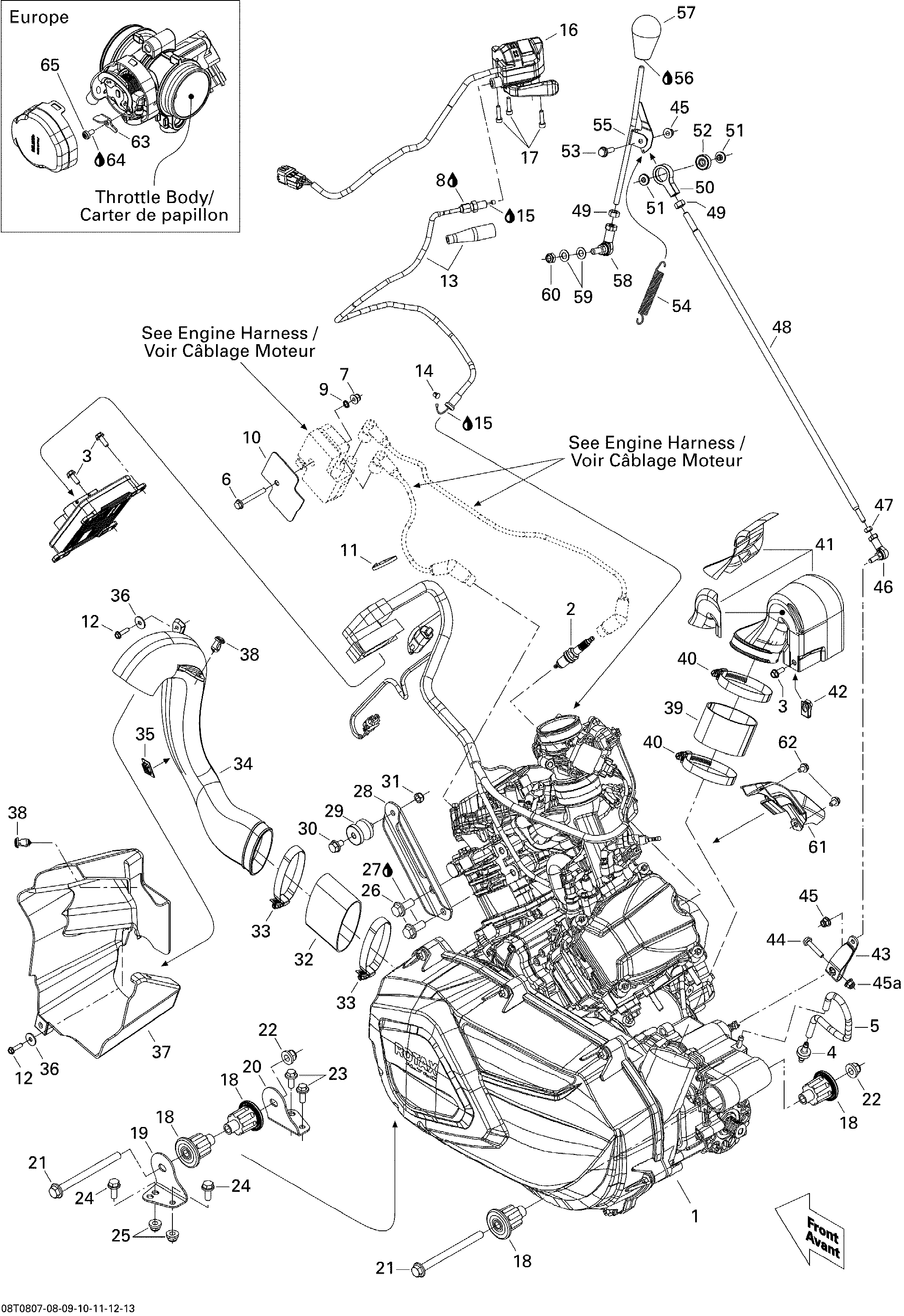 01  MOTEUR ET SUPPORT MOTEUR POUR OUTLANDER MAX LTD 800 EFI GRIS ACIER METALLIQUE 2008