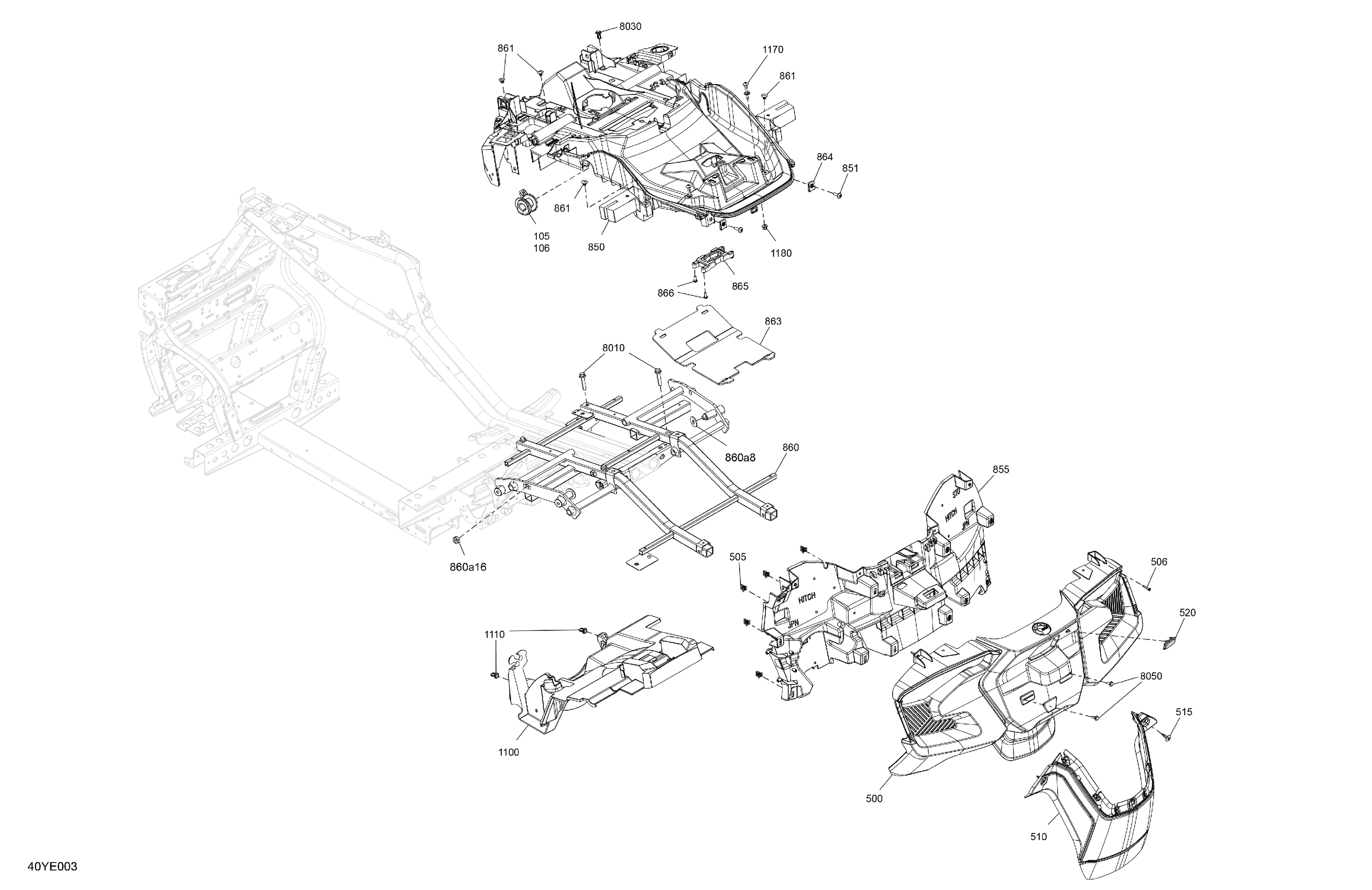 07  CARROSSERIE STRUCTURE DE CHARGEMENT ET AILES ARRIERE POUR SPYDER RT LIMITED DARK EDITION SE6 CARBON BLACK 2025