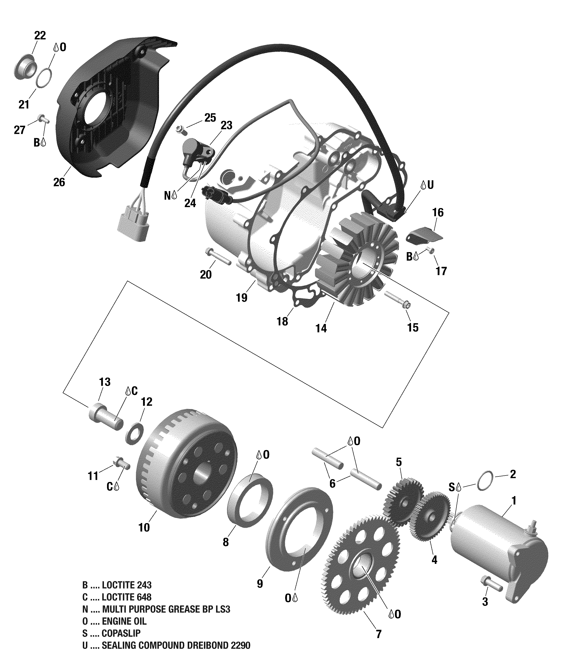 01  ROTAX MAGNETO ET DEMARREUR ELECTRIQUE POUR OUTLANDER 1000 EFI 6X6 XT VERT ESCADRON 2022