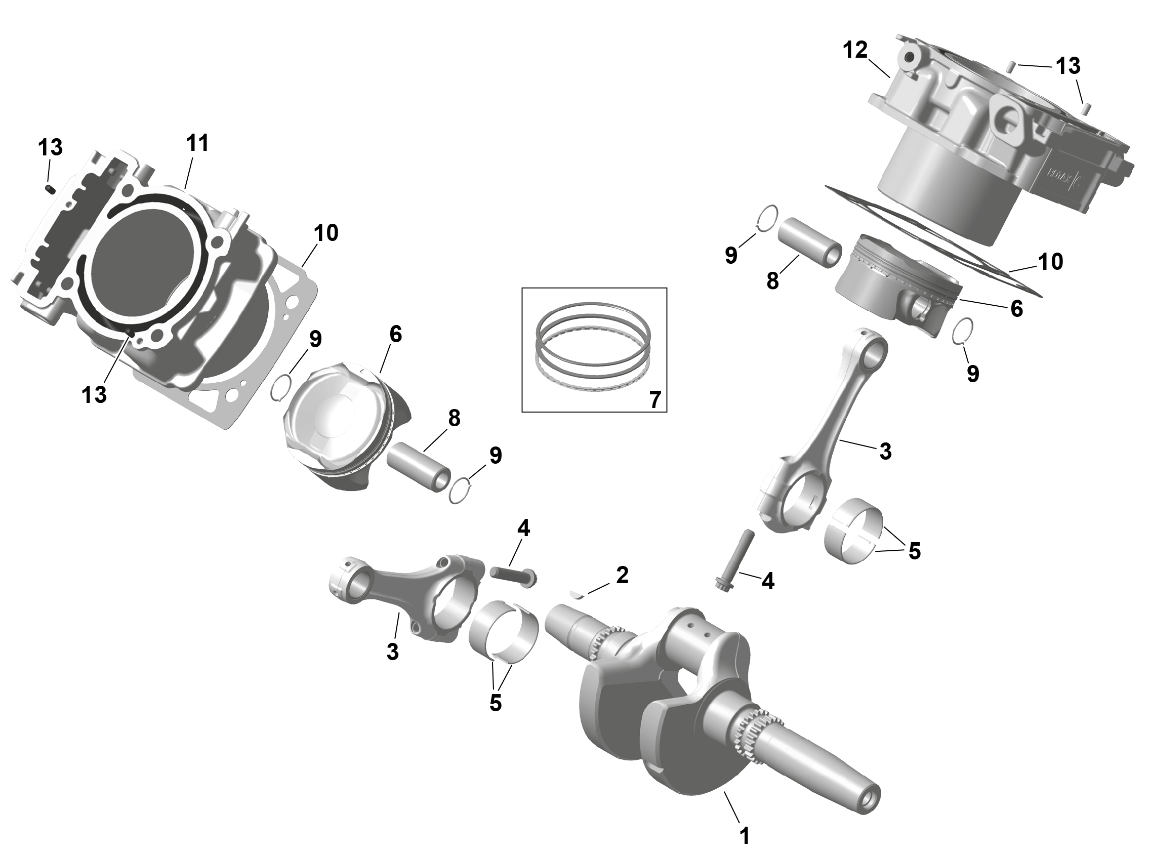 01  ROTAX VILEBREQUIN PISTONS ET CYLINDRE POUR TRAXTER 6X6 HD10 DPS VERT ESCADRON 2025