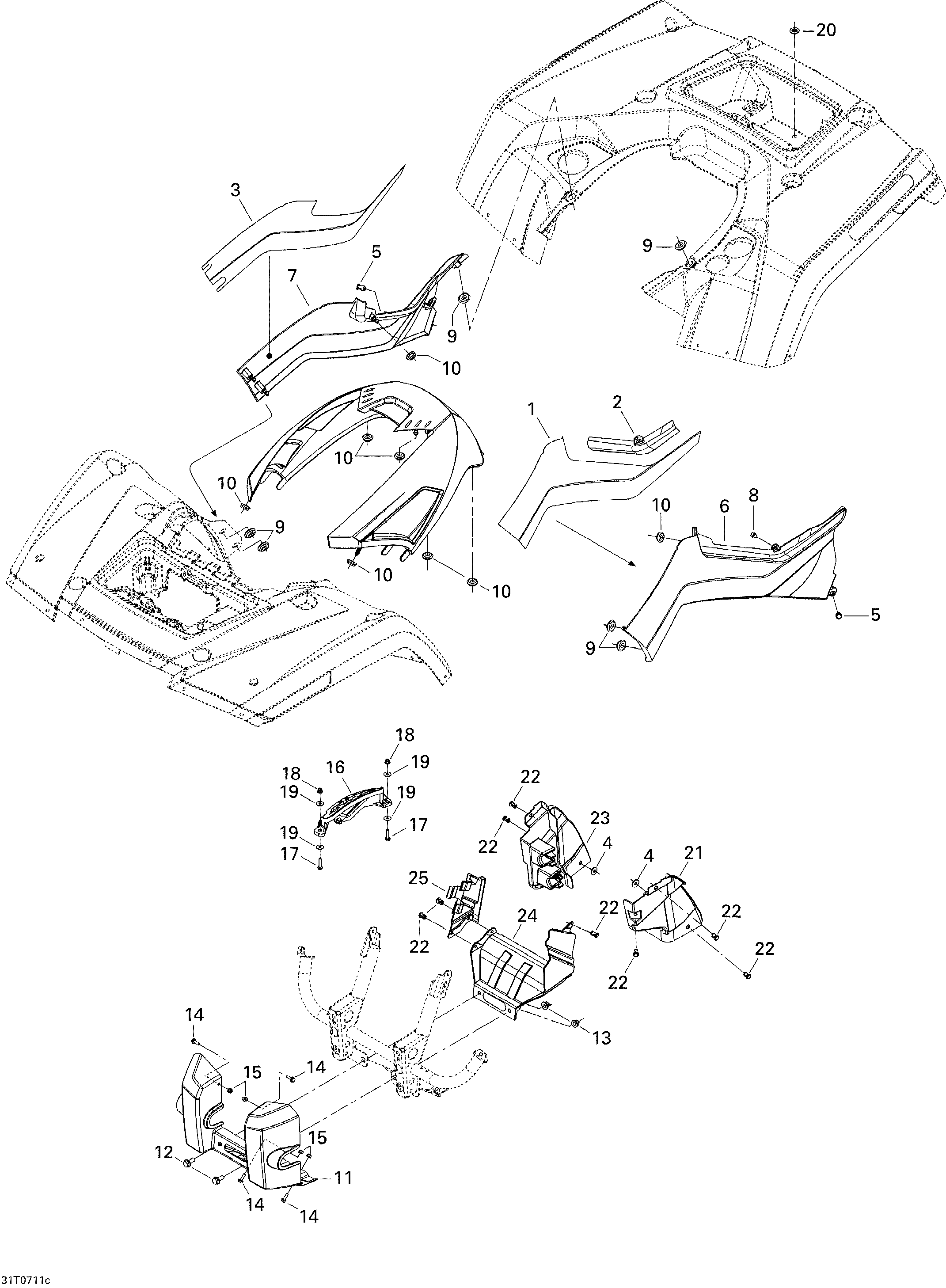 09  CARROSSERIE ET ACCESSOIRES 3 STD POUR OUTLANDER 650 ROUGE VIPERE 2007